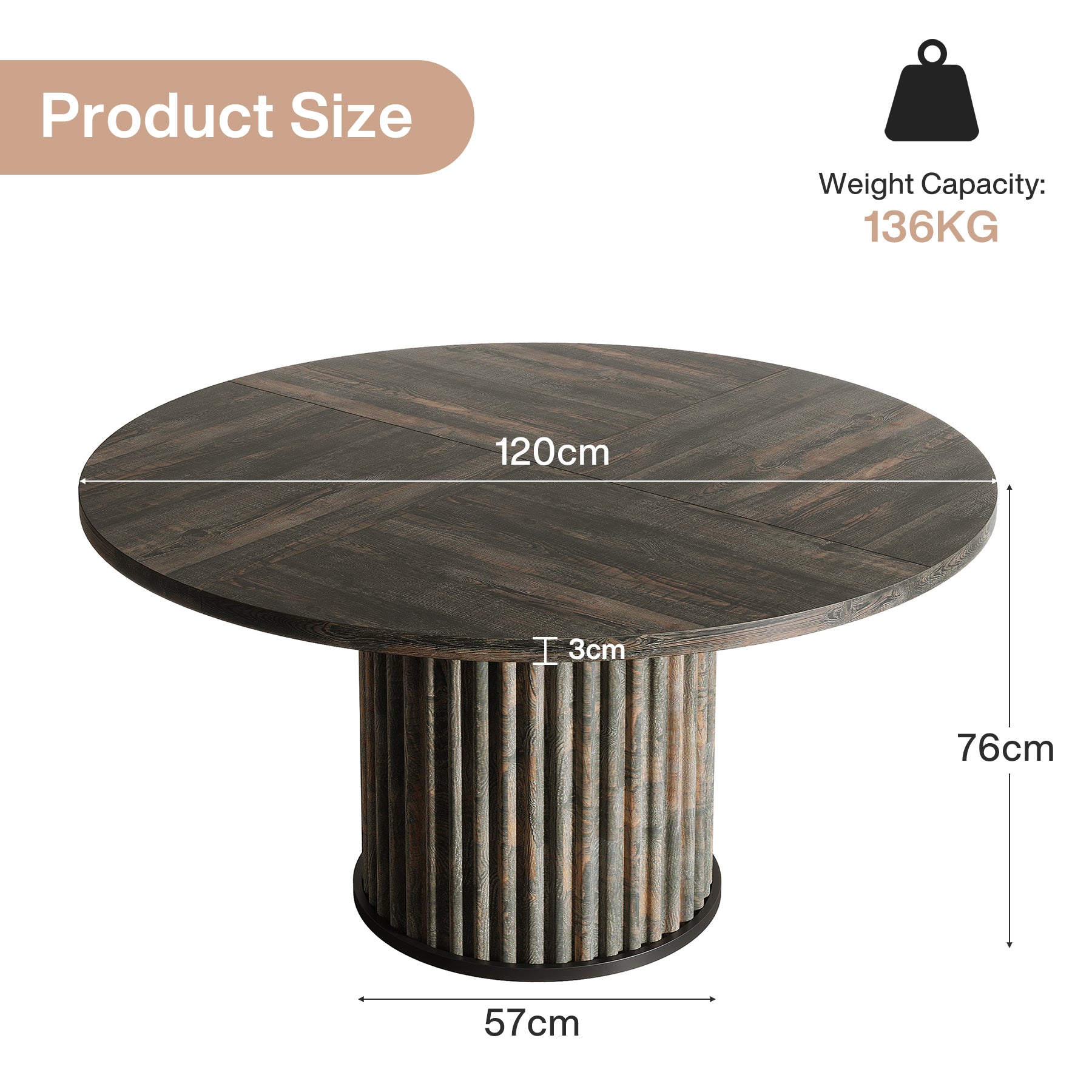Tribesigns Mesa de comedor redonda negra de 120 cm para 4-6 personas, Mesa de cocina moderna con base de metal