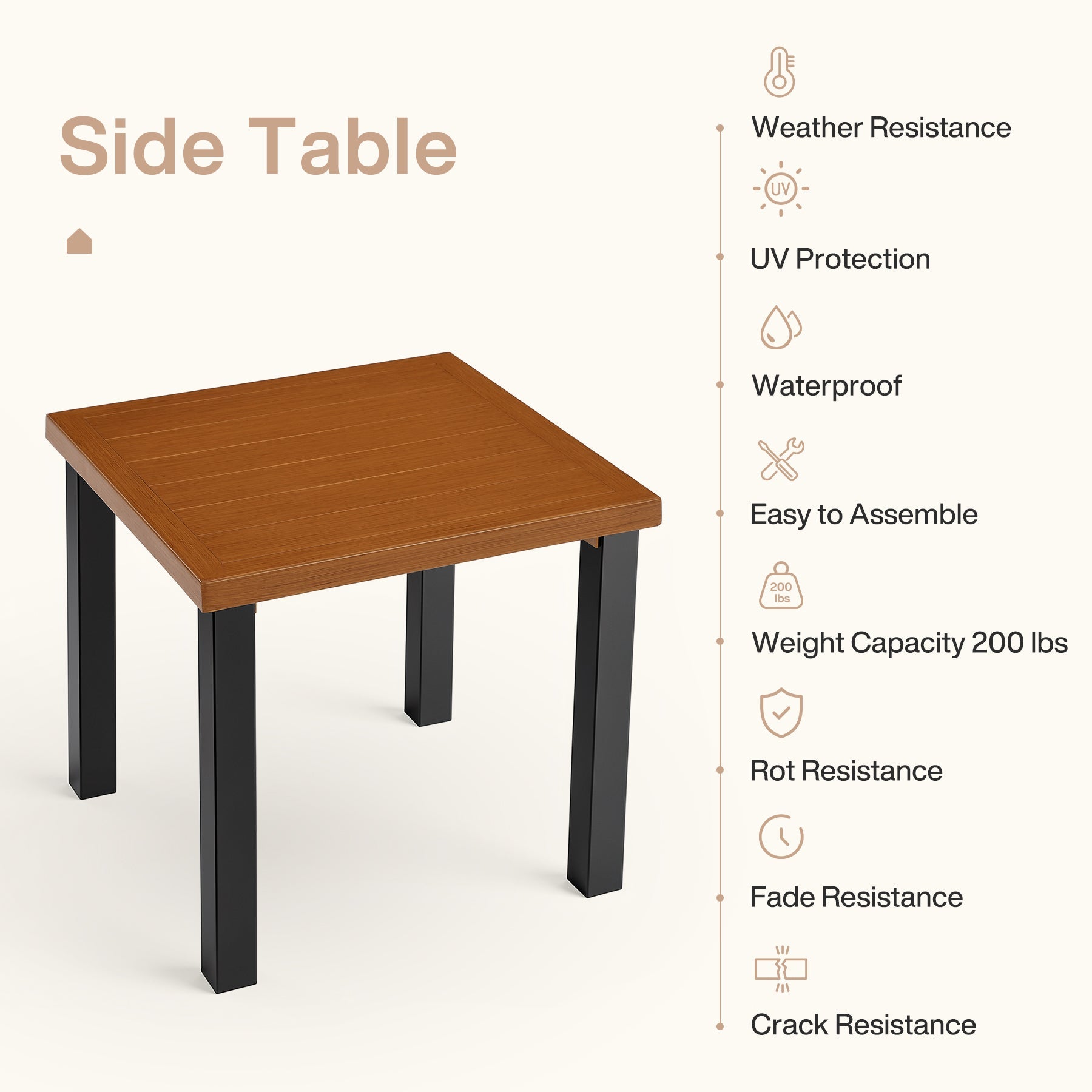 Tribesigns Mesa auxiliar de exterior resistente a la intemperie, Mesa de balcón con aspecto de madera