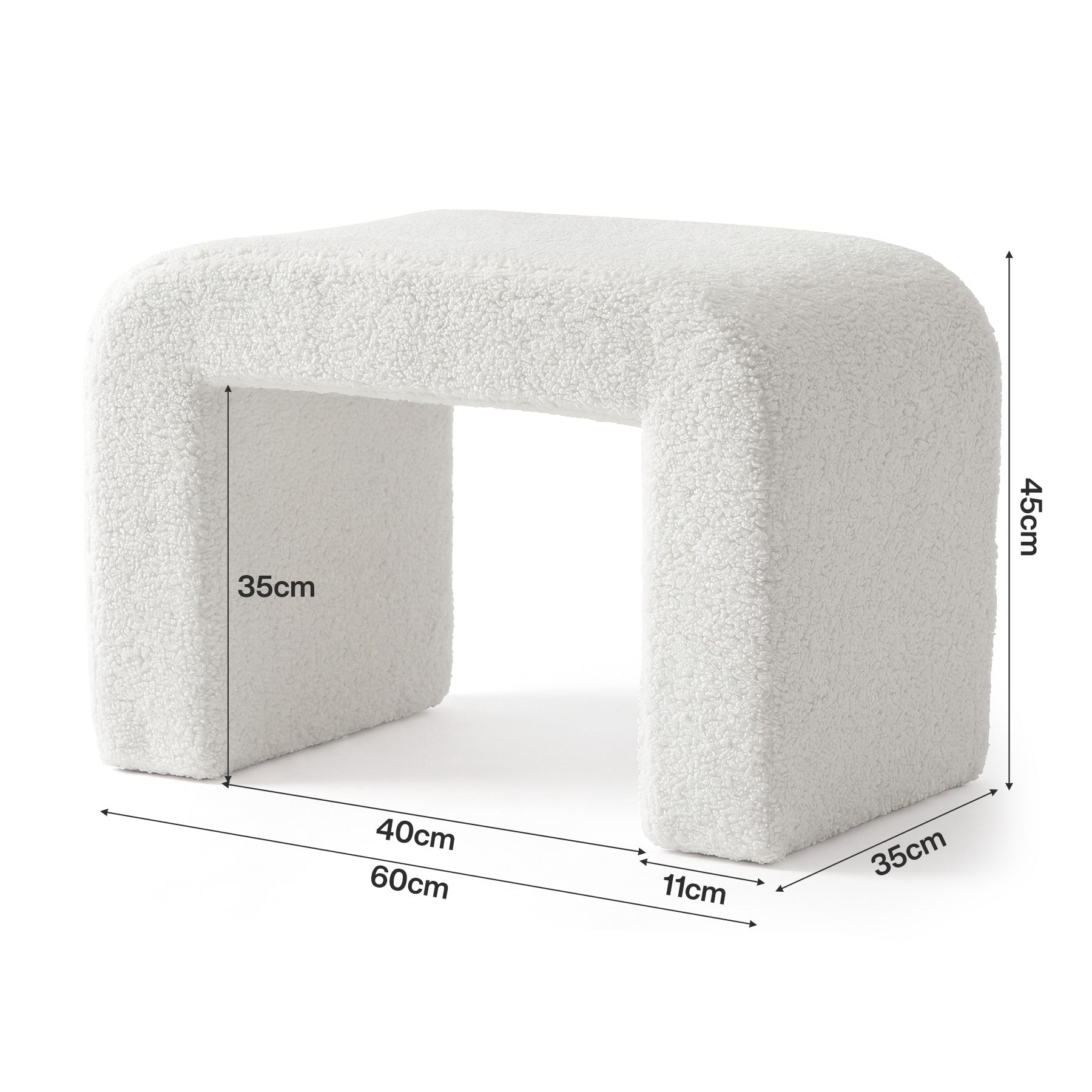 Taburete tapizado en sherpa, Taburete moderno para tocador con funda de osito de peluche