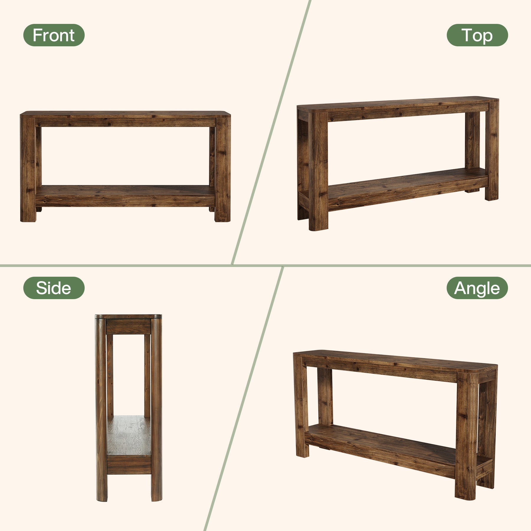 Tribesigns Mesa consola de madera maciza de 160 cm, Mesa auxiliar estrecha de estilo rústico con estante