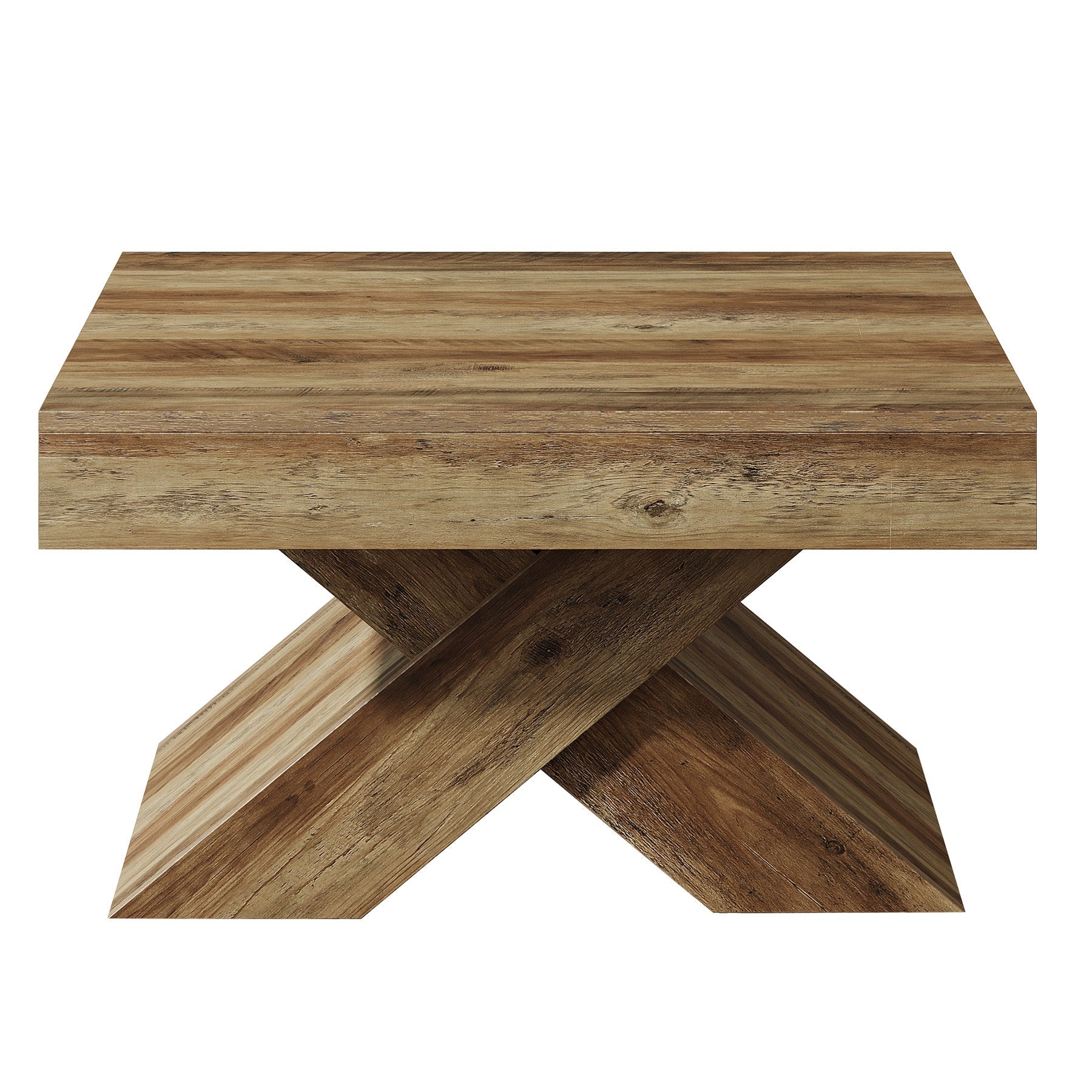 Mesa de centro cuadrada de 80 x 80 cm, Mesa de madera estilo rústico con base en forma de X para sala de estar y espacios pequeños