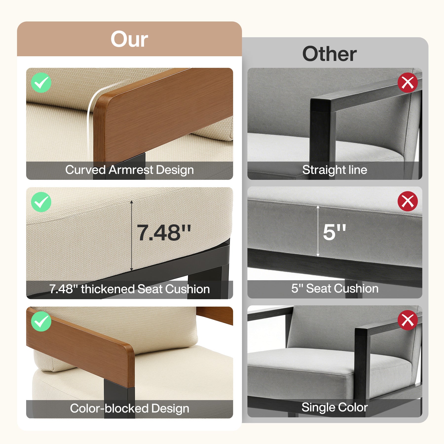 Tribesigns Tumbona de exterior, Sillón de patio con cojines y estructura de aluminio