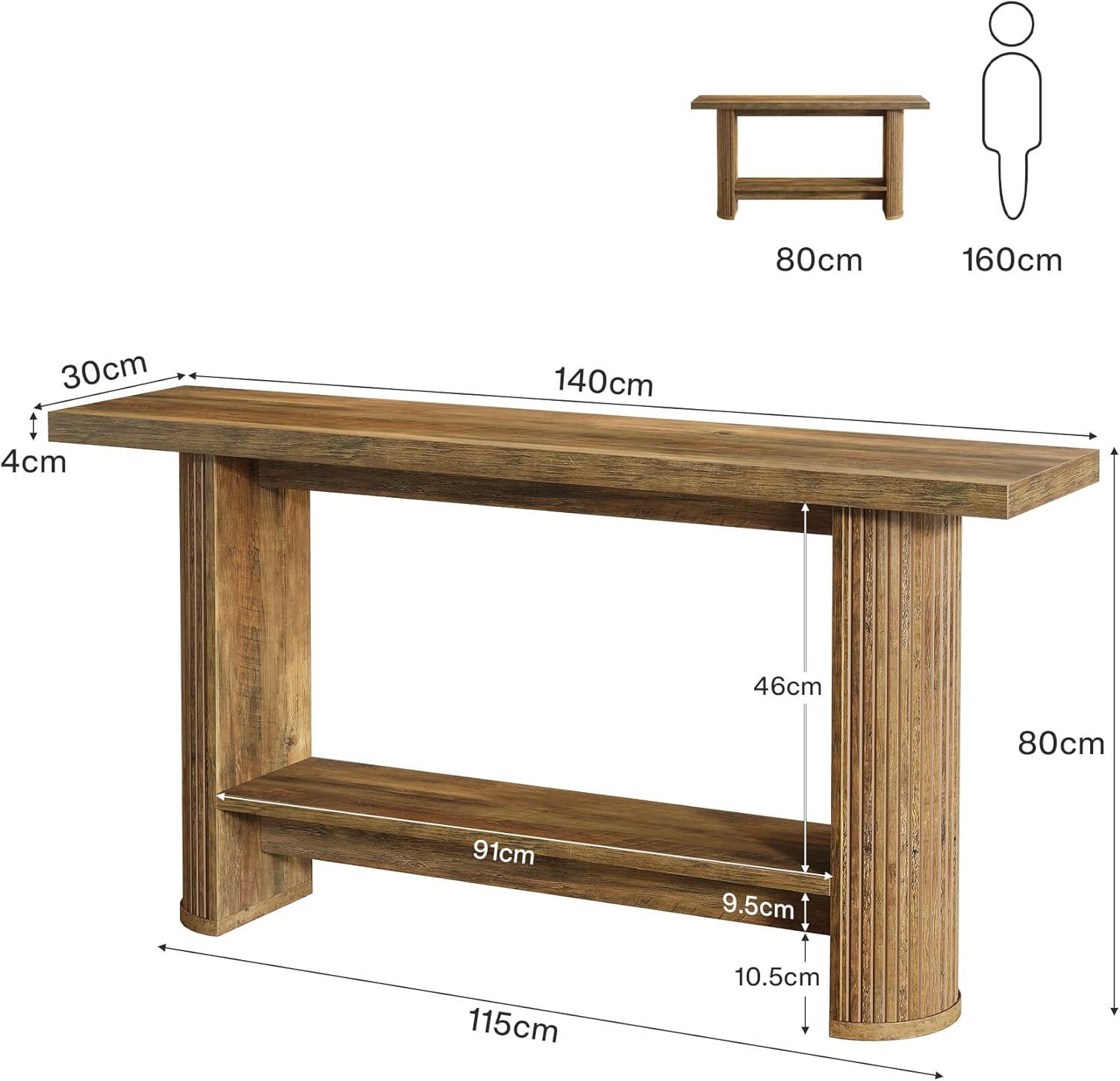 140cm Landhaus-Konsolentisch - Schmaler Tisch für Flur & Couch