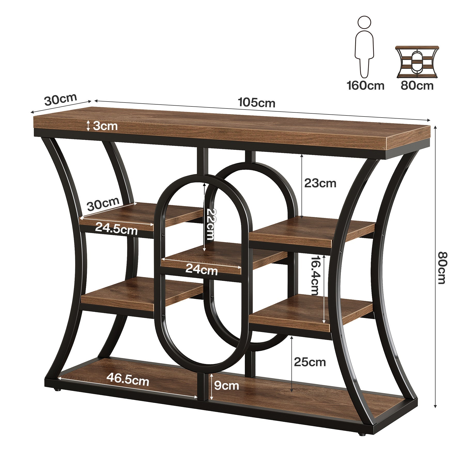 Tribesigns Mesa consola 105 cm (estrecha), Mesa auxiliar para sofá estilo industrial de 5 niveles