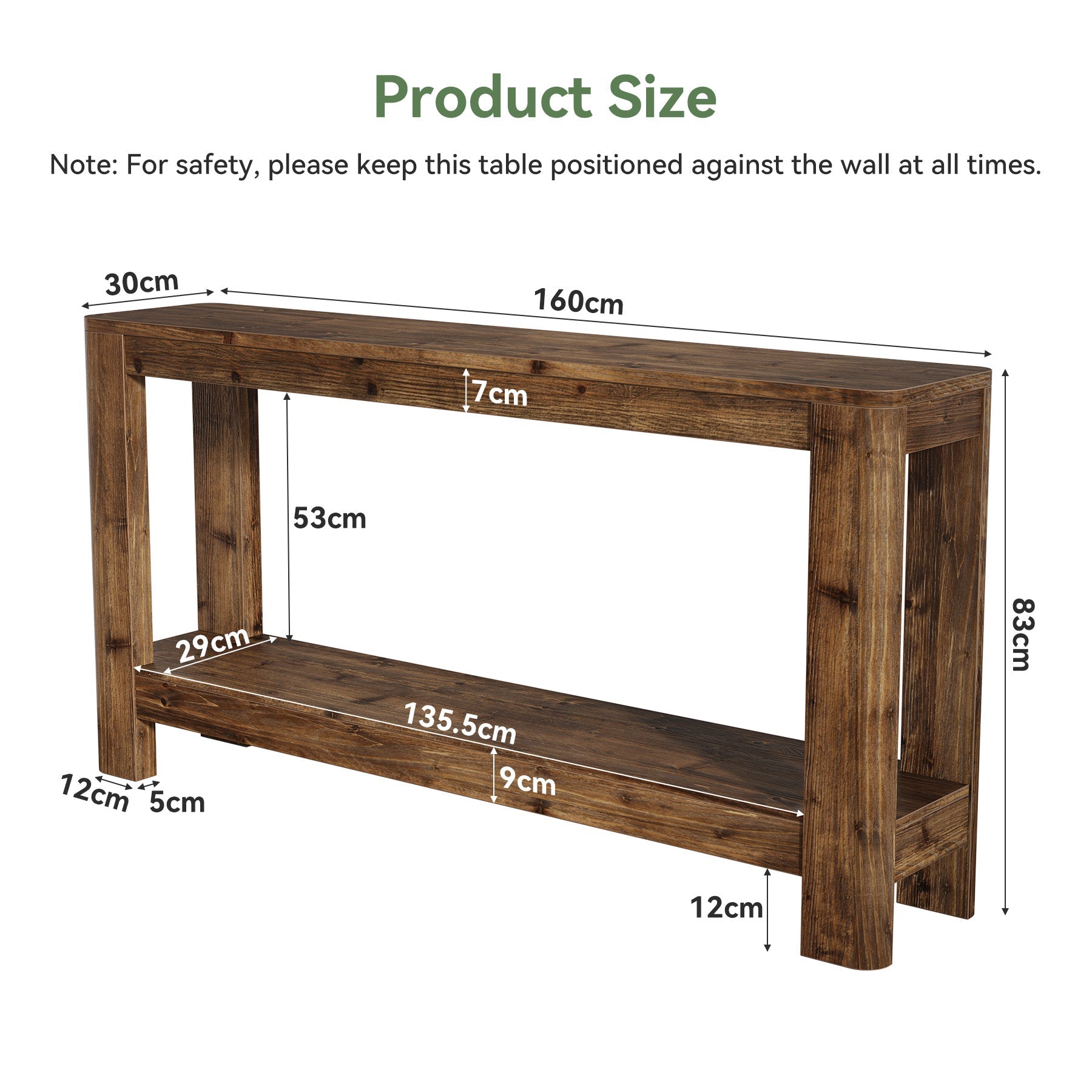 Tribesigns Mesa consola de madera maciza de 160 cm, Mesa auxiliar estrecha de estilo rústico con estante