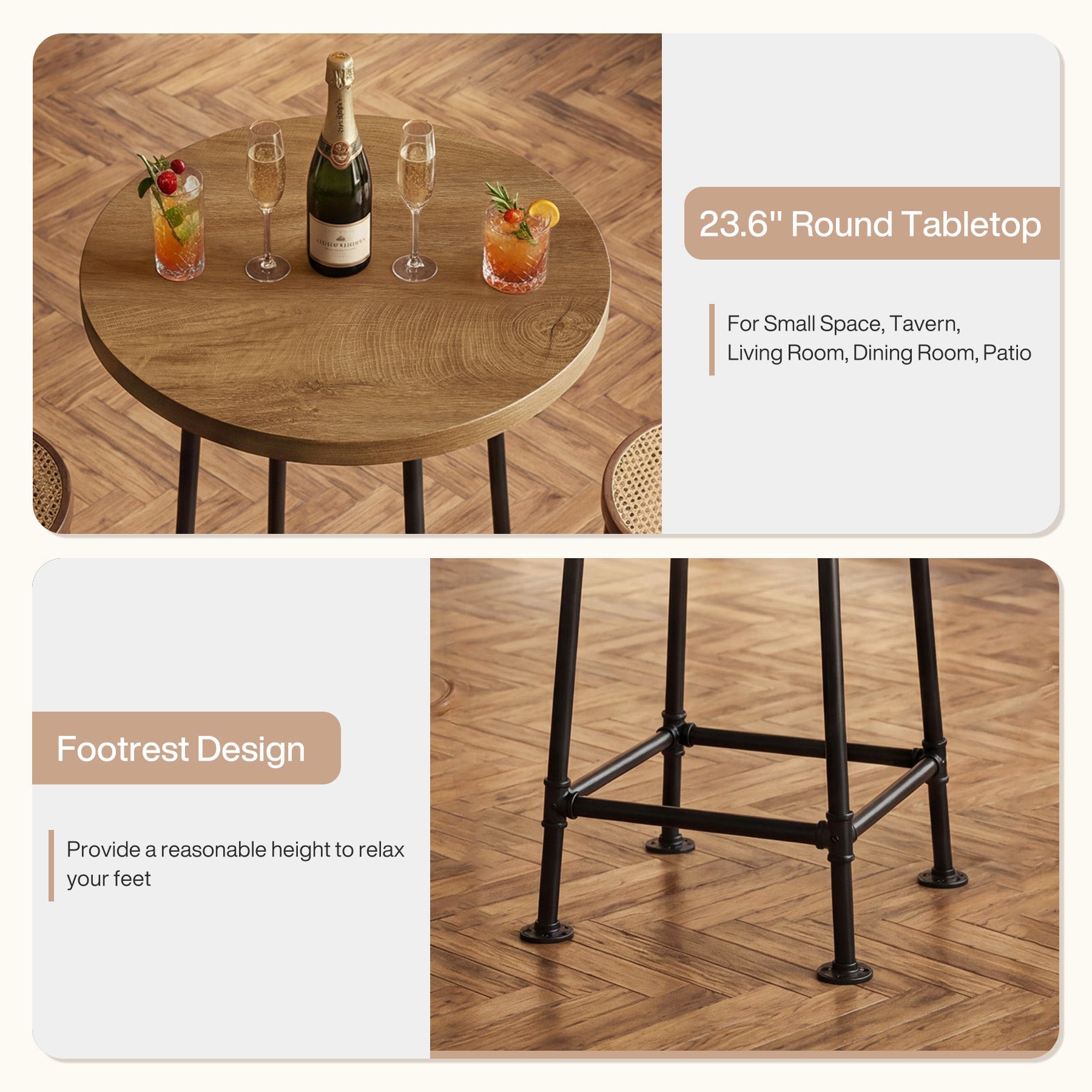 Tribesigns Mesa redonda de bar de 95 cm con reposapiés metálico, Mesa alta de estilo industrial para cocina y bistró (solo la mesa)