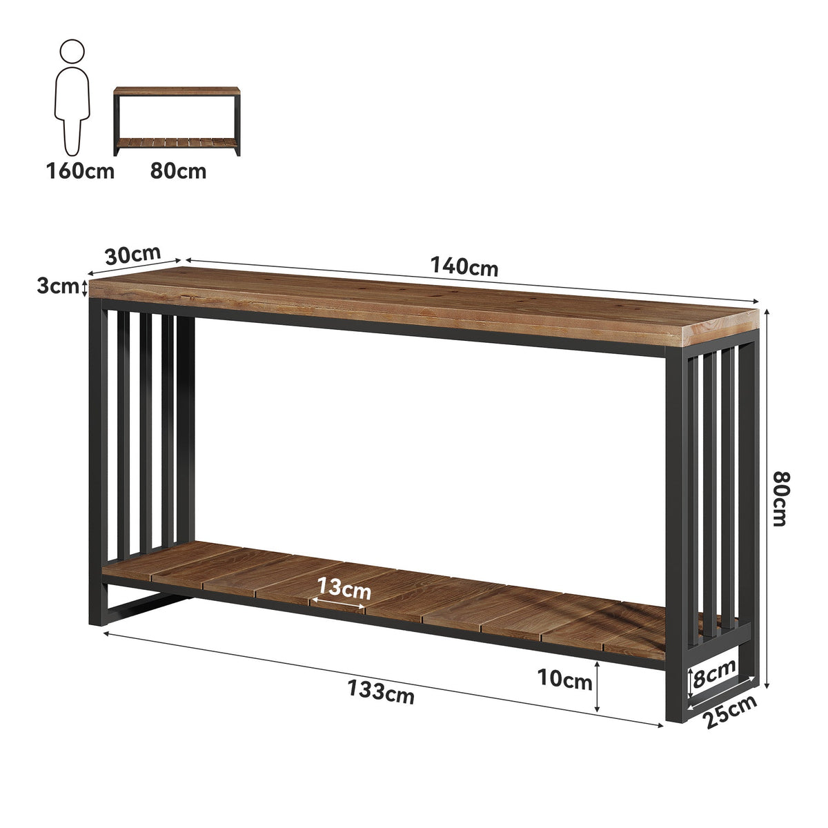 Tribesigns Mesa consola de madera maciza de 140 cm, Mesa estrecha para recibidor de estilo rústico con estante