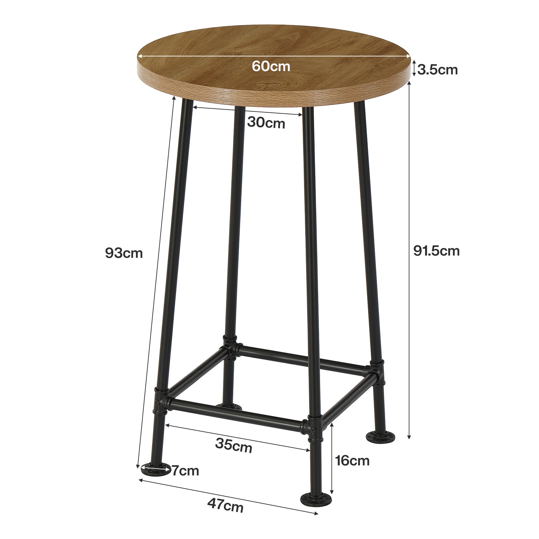 Tribesigns Mesa redonda de bar de 95 cm con reposapiés metálico, Mesa alta de estilo industrial para cocina y bistró (solo la mesa)