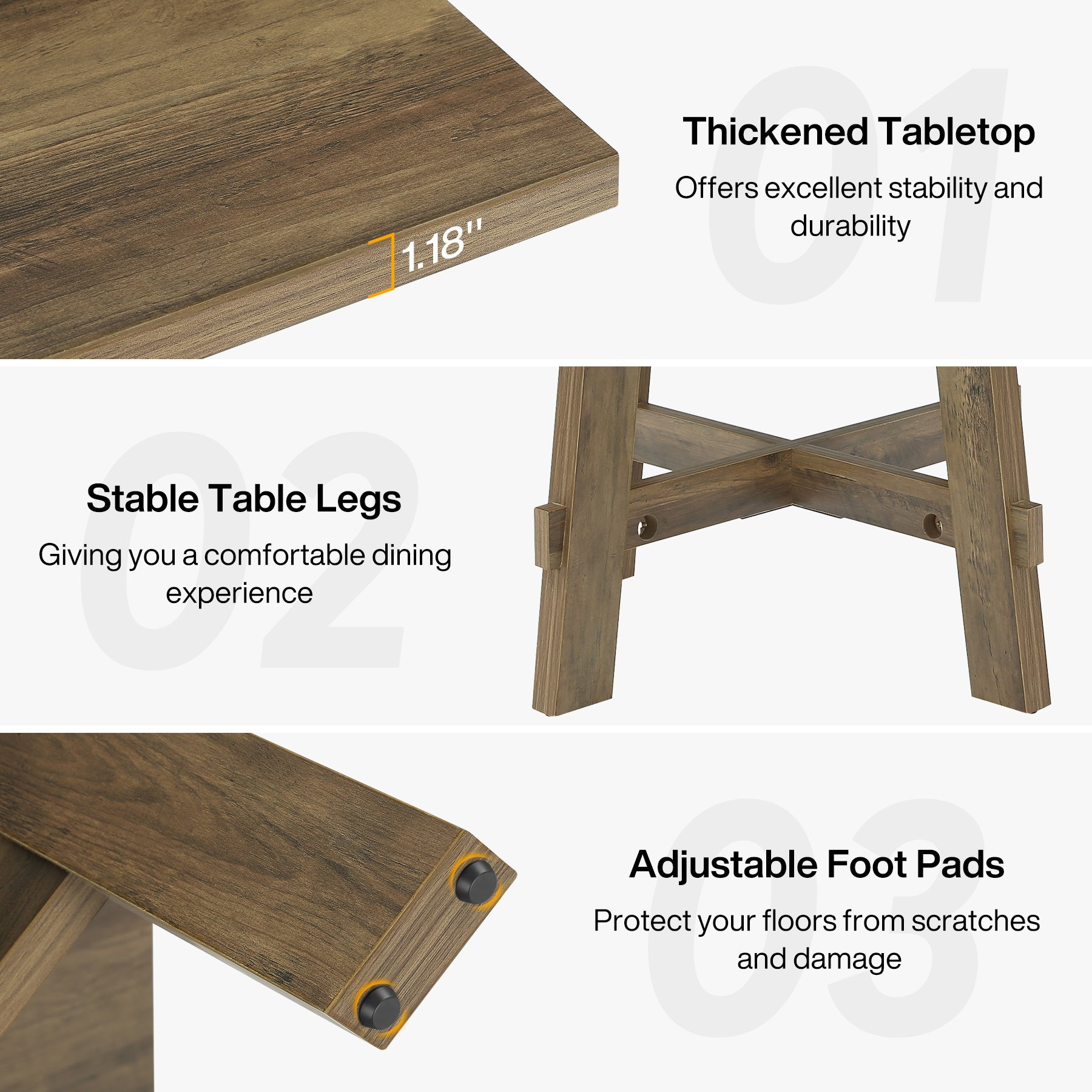 Tribesigns Mesa de comedor rústica de 140 cm para 4 personas con soporte en cruz, Mesa de cocina de madera para apartamento y comedor