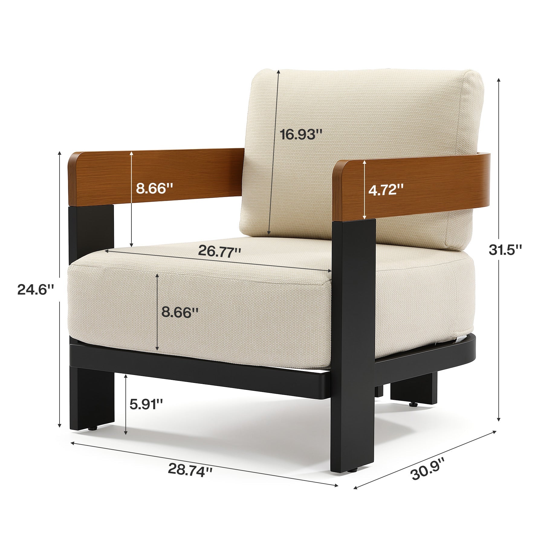 Tribesigns Tumbona de exterior, Sillón de patio con cojines y estructura de aluminio