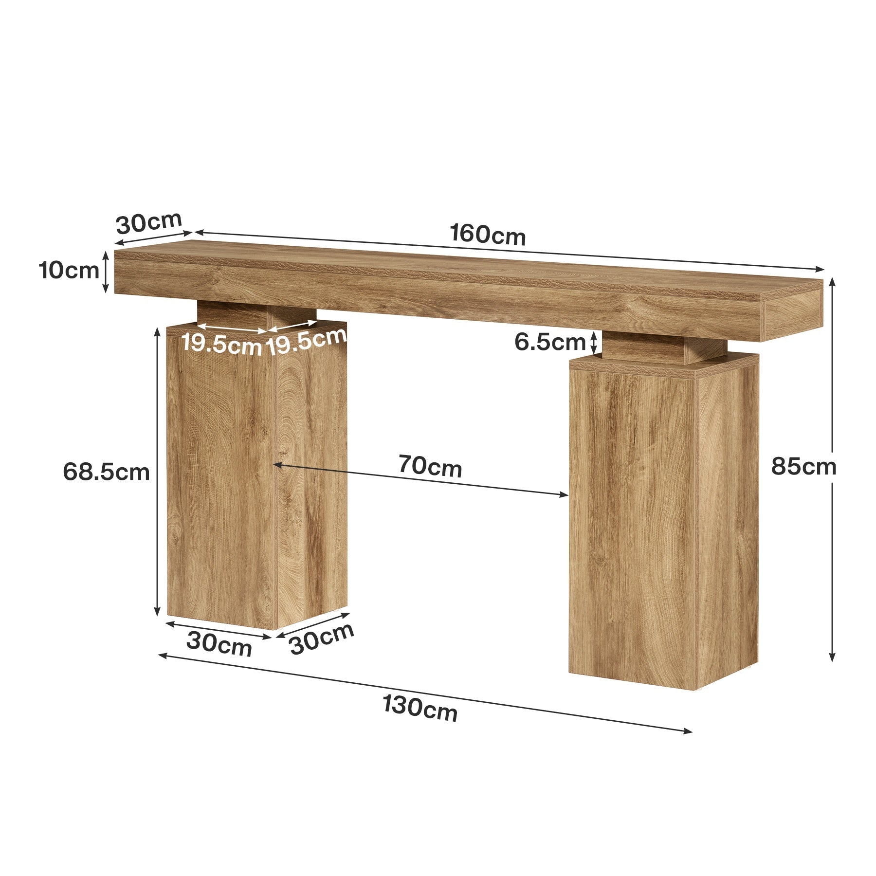 160 cm Konsolentisch - Landhaus-Eingangstisch in Holzoptik für Wohnzimmer & Flur