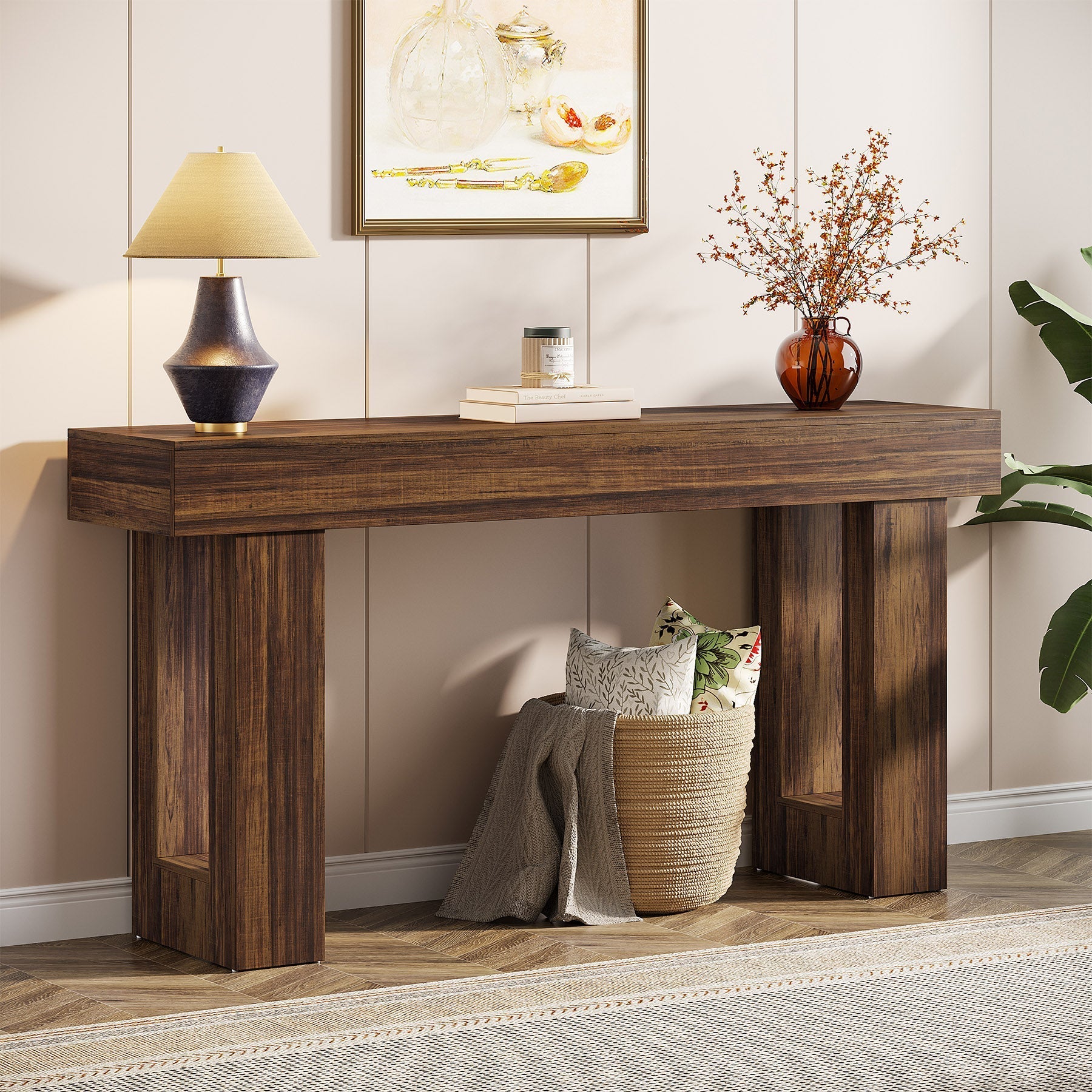 Tribesigns Mesa consola de 160 cm de madera, Mesa de centro rectangular para detrás del sofá