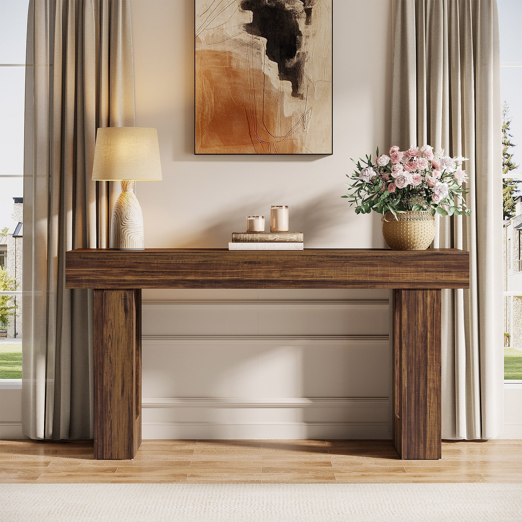 Tribesigns Mesa consola de 160 cm de madera, Mesa de centro rectangular para detrás del sofá