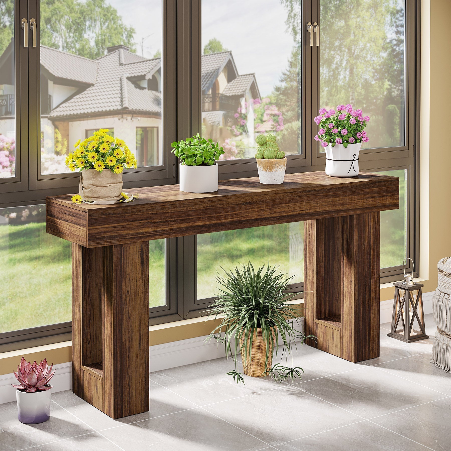 Tribesigns Mesa consola de 160 cm de madera, Mesa de centro rectangular para detrás del sofá