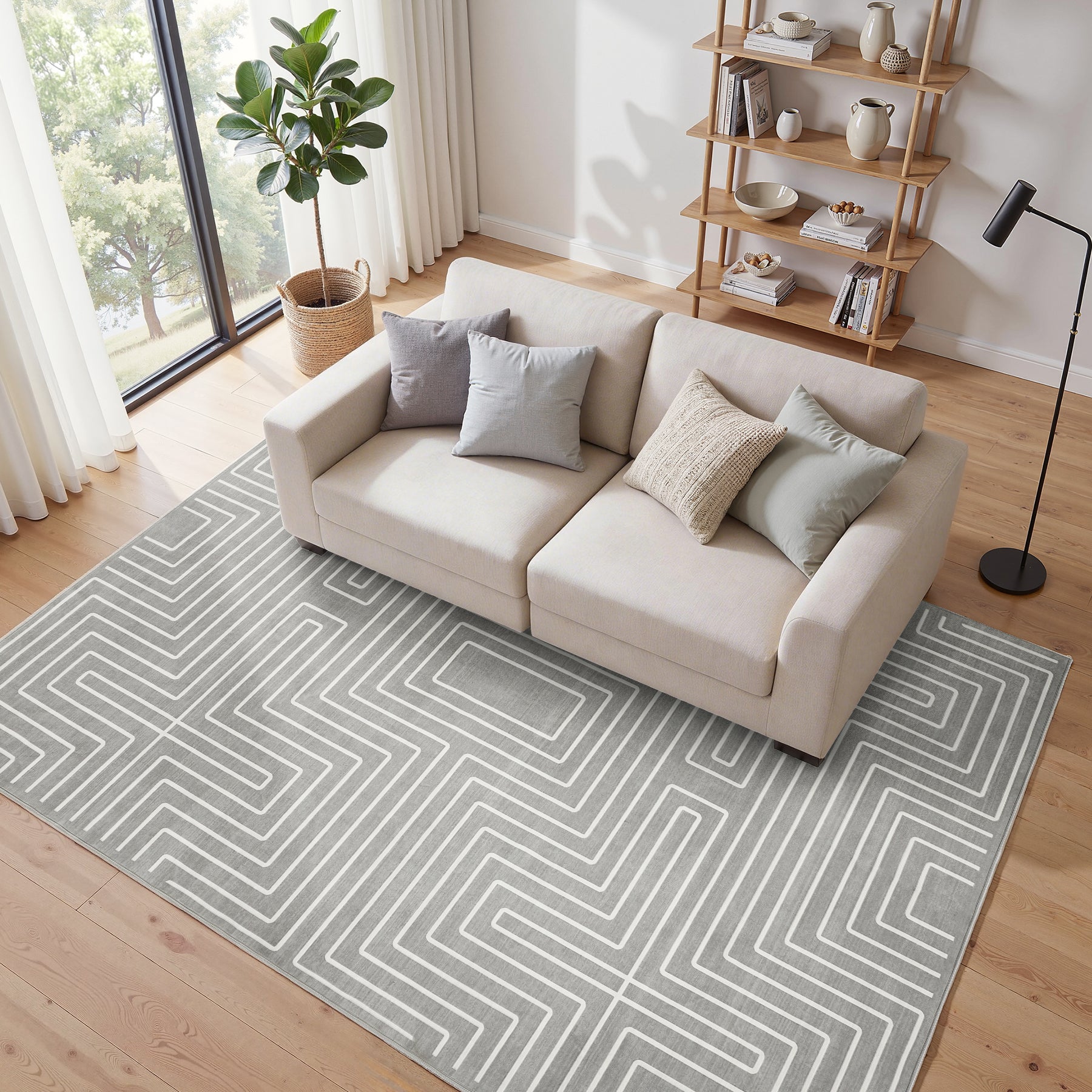Tribesigns Alfombra geométrica de pelo corto, Base antideslizante lavable a máquina hasta 30 °C con certificación OEKO-TEX