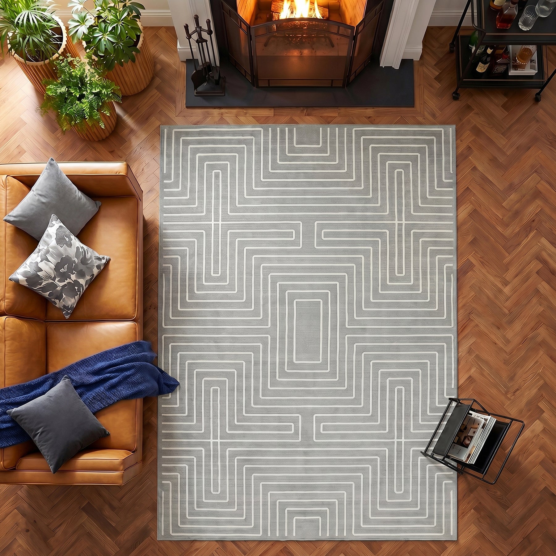 Tribesigns Alfombra geométrica de pelo corto, Base antideslizante lavable a máquina hasta 30 °C con certificación OEKO-TEX