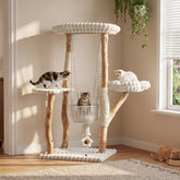 Tribesigns Árbol rascador para gatos de madera maciza, Poste rascador de 130 cm con hamaca, zonas de descanso y cojines lavables 3