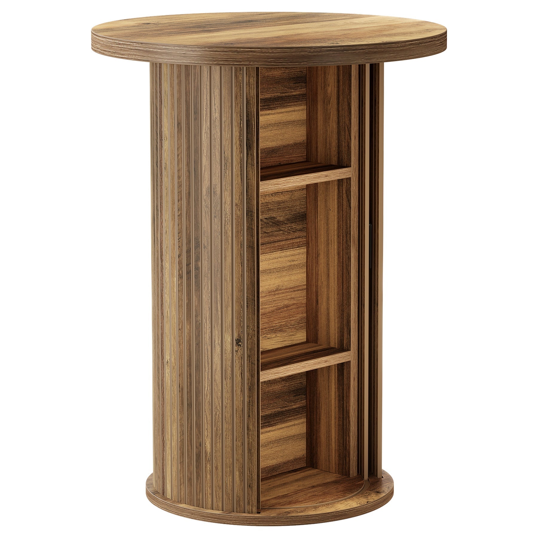 Tribesigns Mesa de bar redonda de 90 cm de alto con 3 compartimentos de almacenaje y puerta