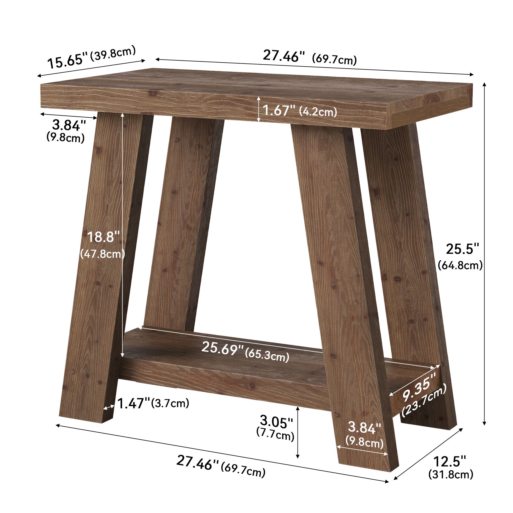 Mesita auxiliar pequeña de madera maciza, Mesita de noche de madera de 2 niveles Mesa de dormitorio moderna con estante