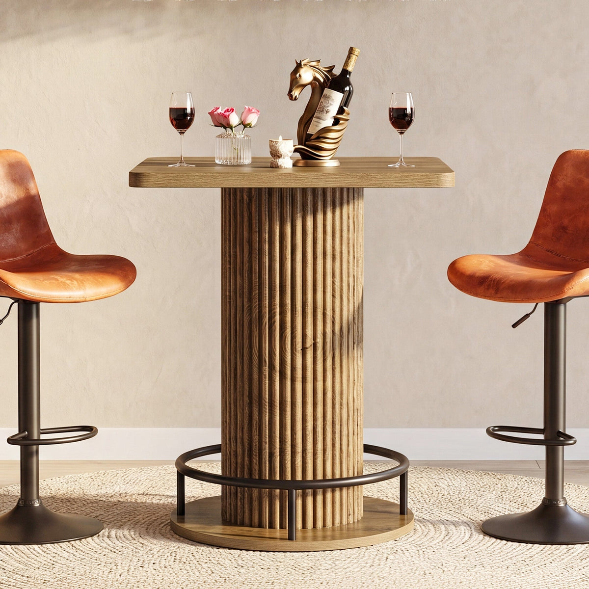 Tribesigns Mesa de bar de 70 × 70 cm, Mesa cuadrada con reposapiés metálico en estilo rústico vintage