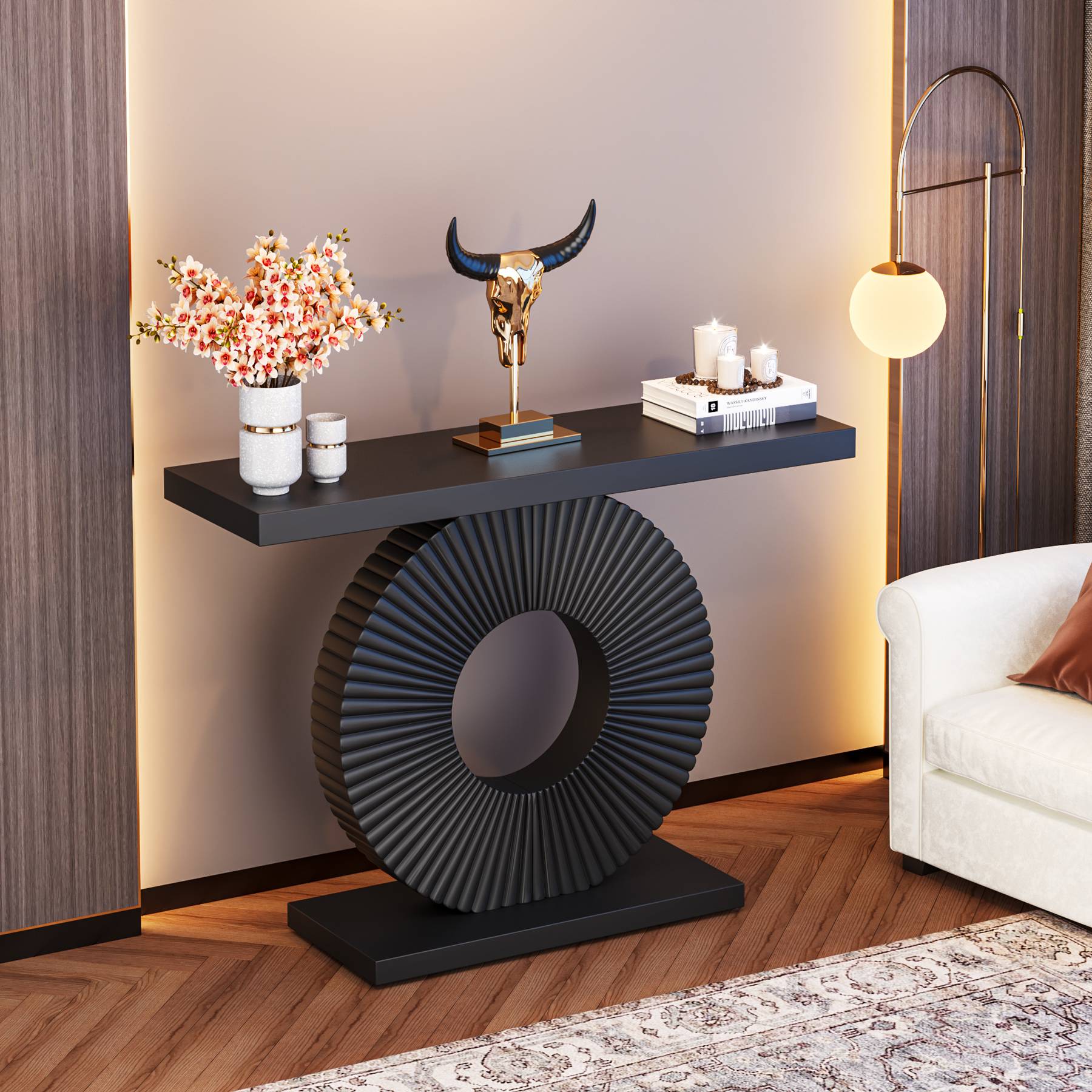 Tribesigns Mesa consola moderna Mesa de sofá de madera de 40 pulgadas con base geométrica