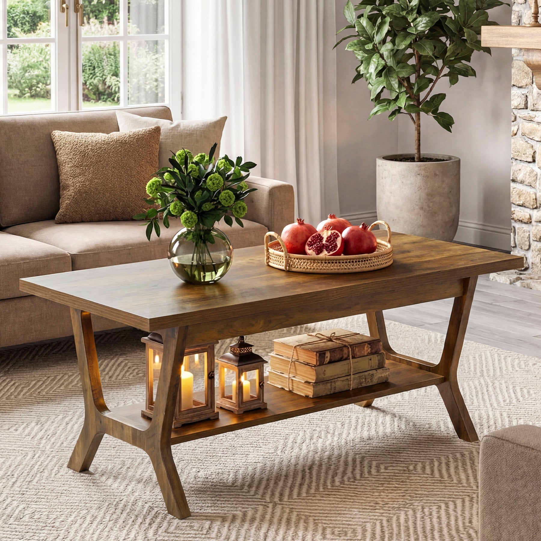 Tribesigns Mesa de centro de 120 cm con estante, Mesa rectangular para salón