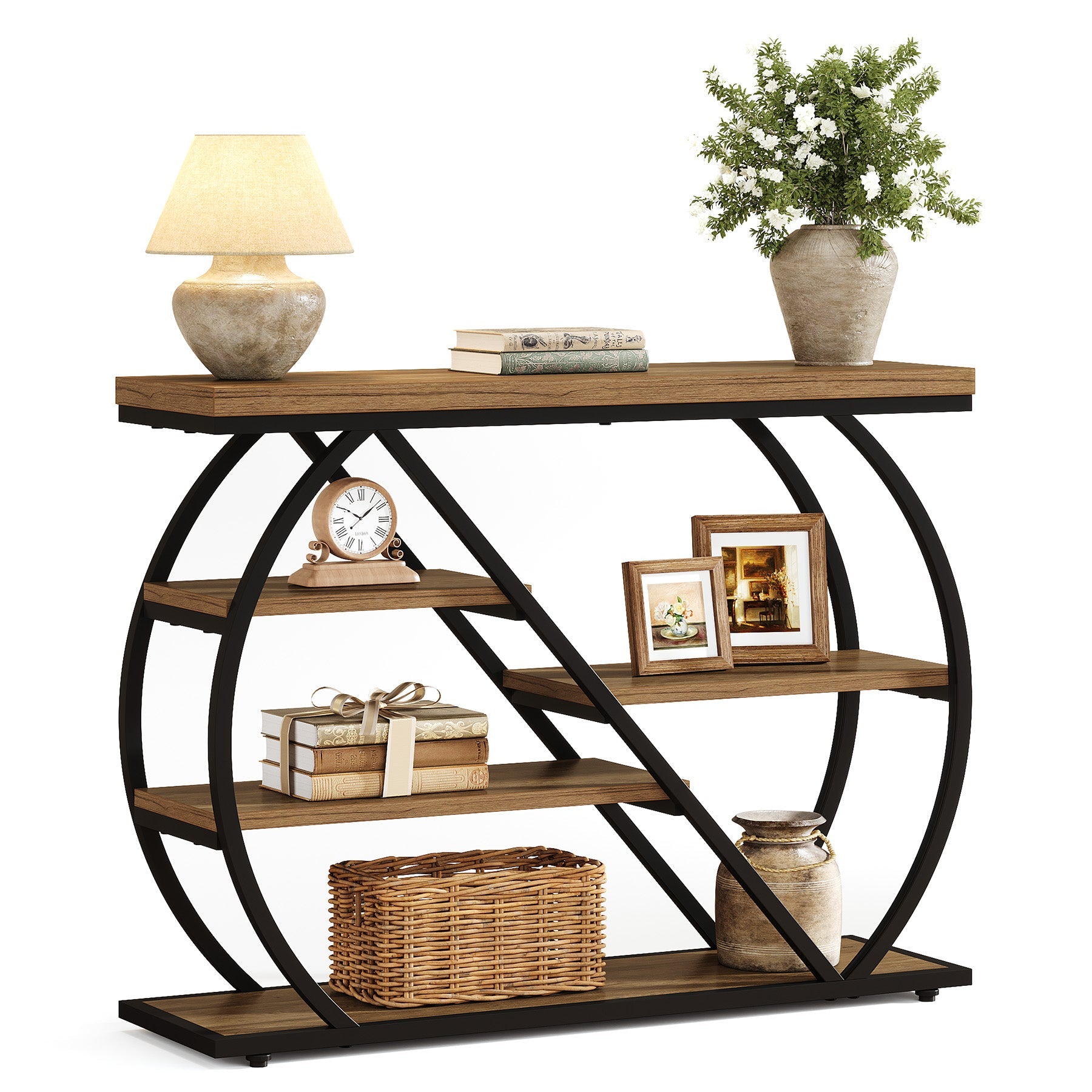 Tribesigns Mesa consola de 105 cm, Mesa de pasillo industrial de 5 niveles