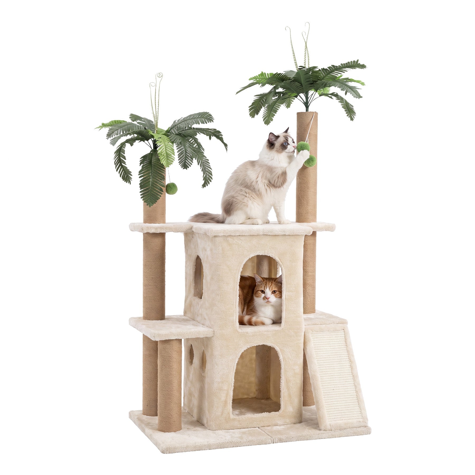 Tribesigns Rascador con 2 casitas de felpa para gatos y postes de sisal árbol alto para varios gatos de interior
