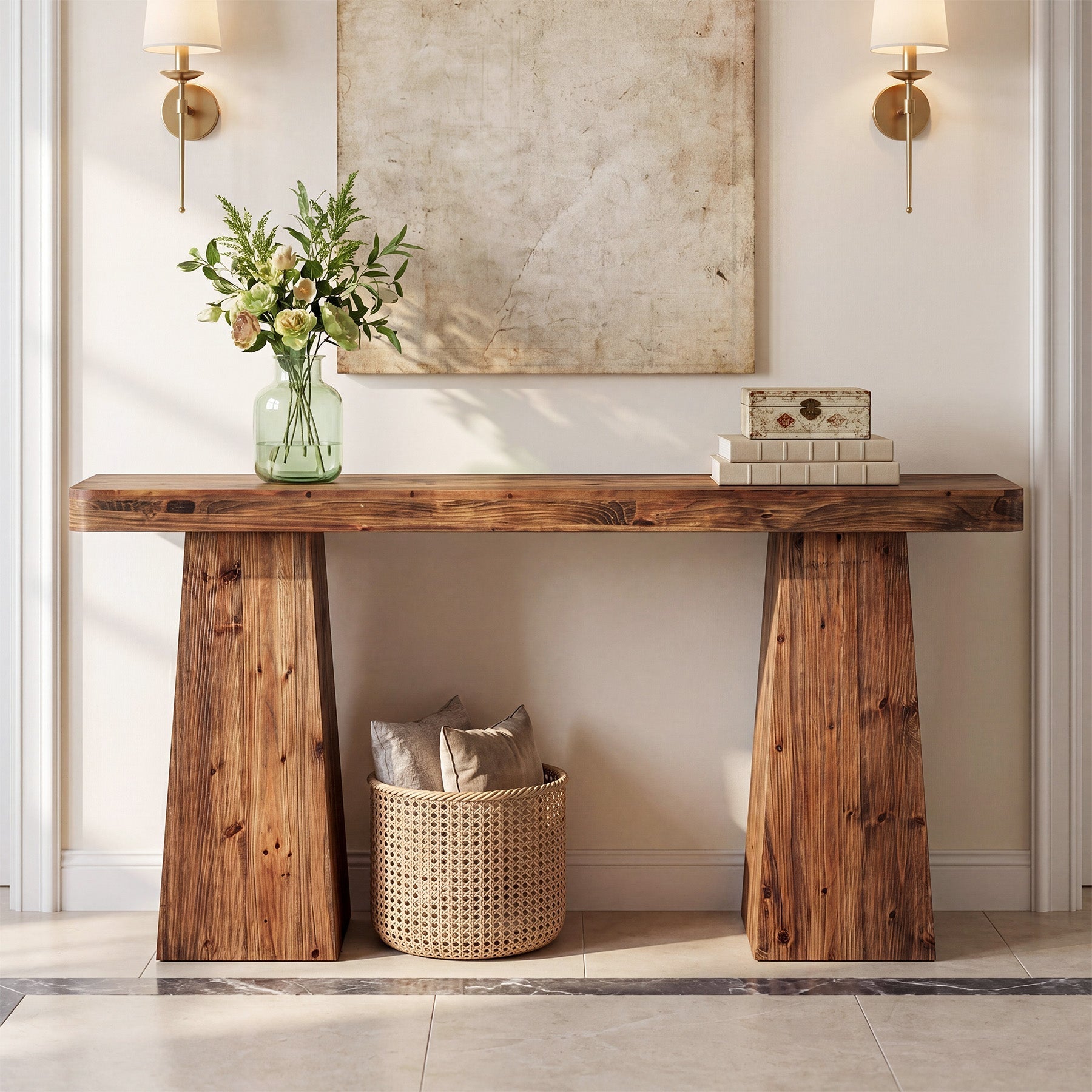 Tribesigns Mesa consola de madera maciza de 160 cm, Mesa auxiliar estrecha para colocar detrás del sofá