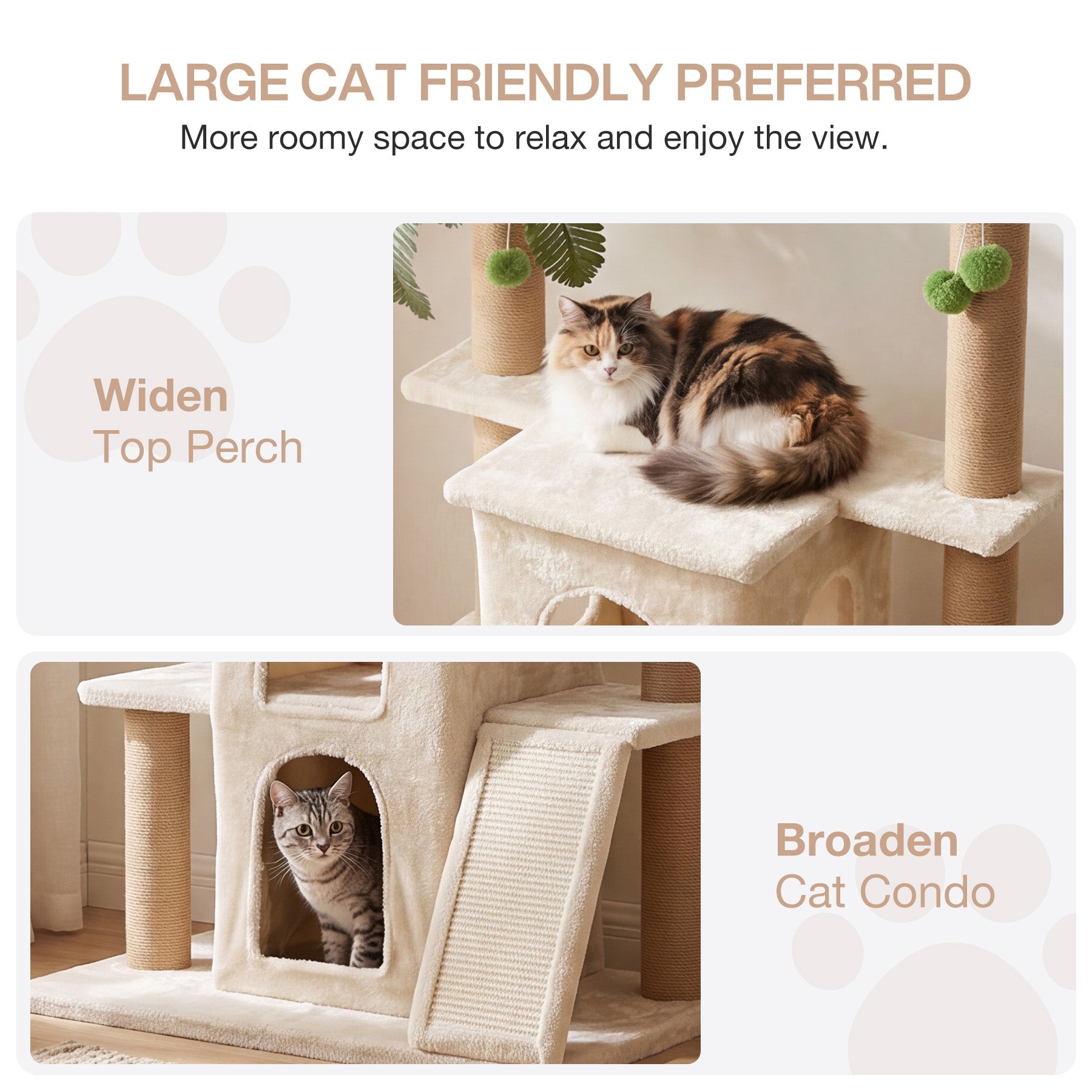 Tribesigns Rascador con 2 casitas de felpa para gatos y postes de sisal árbol alto para varios gatos de interior