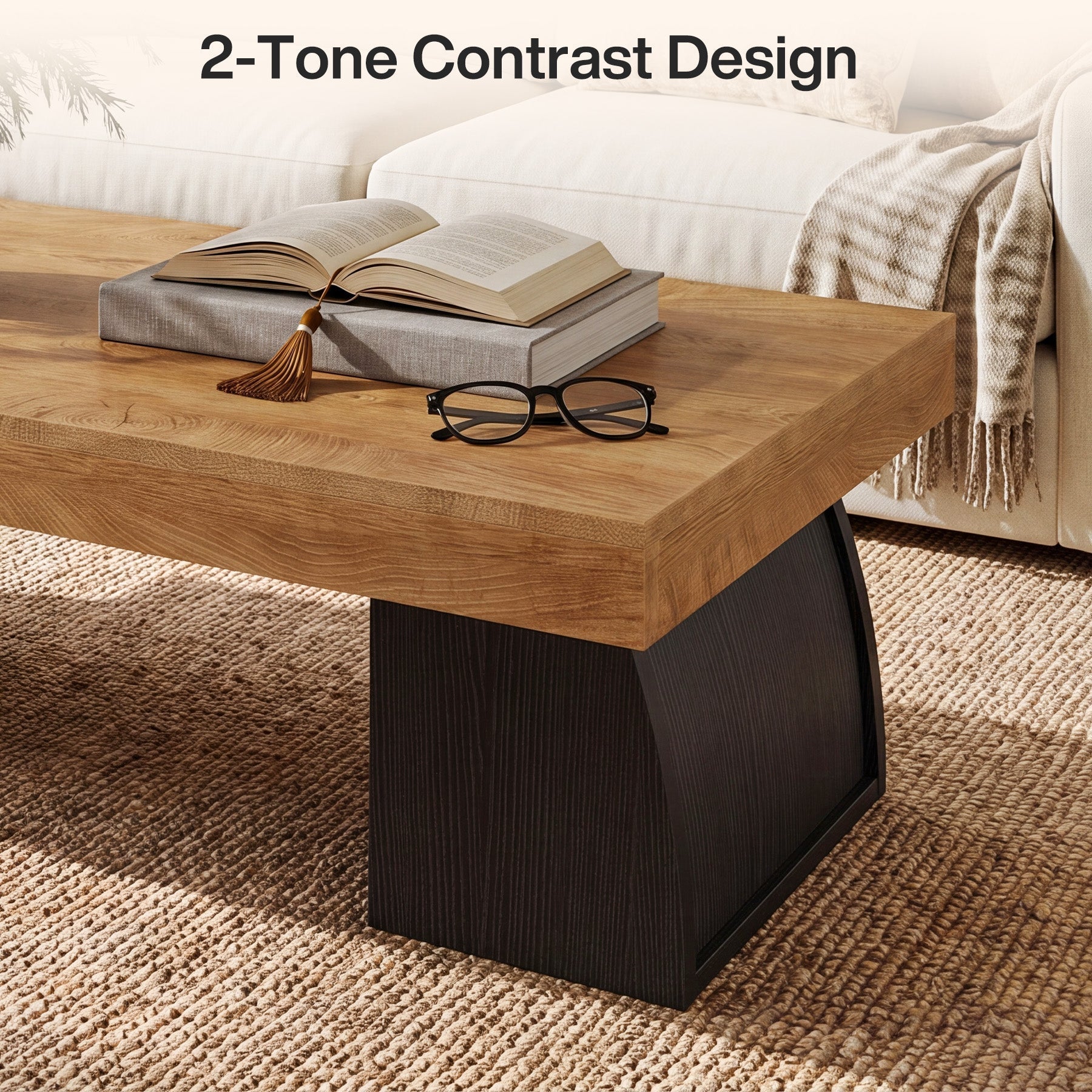 Tribesigns Mesa de centro de 140 cm, Mesa de salón con estructura de metal negro de estilo industrial