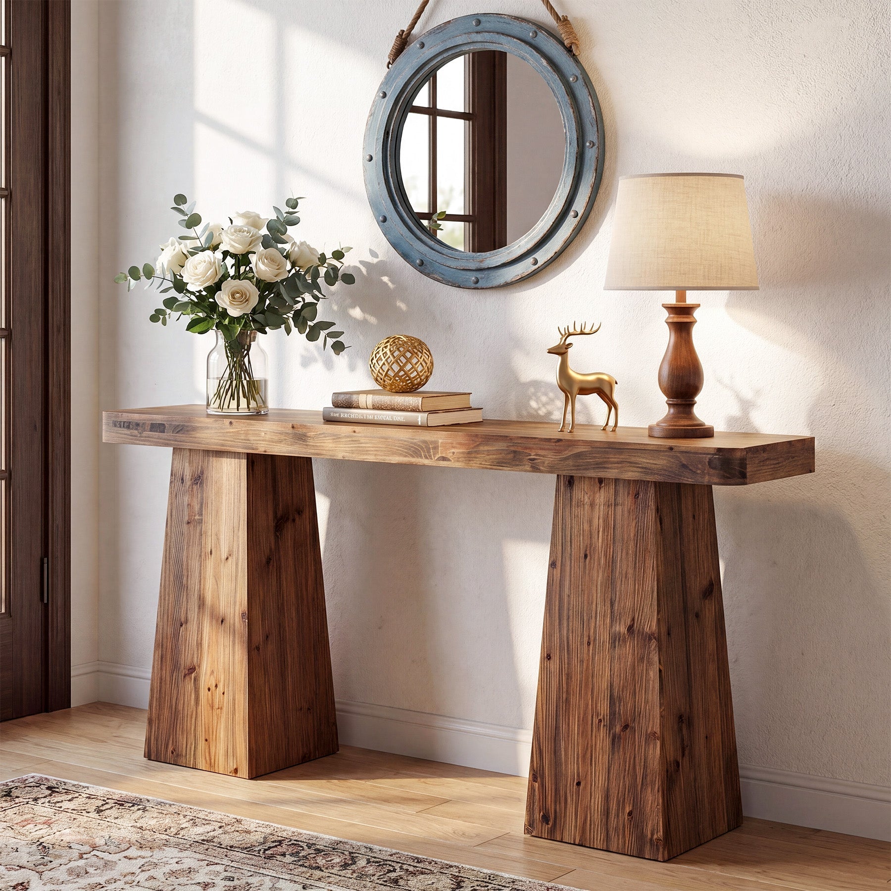Tribesigns Mesa consola de madera maciza de 160 cm, Mesa auxiliar estrecha para colocar detrás del sofá