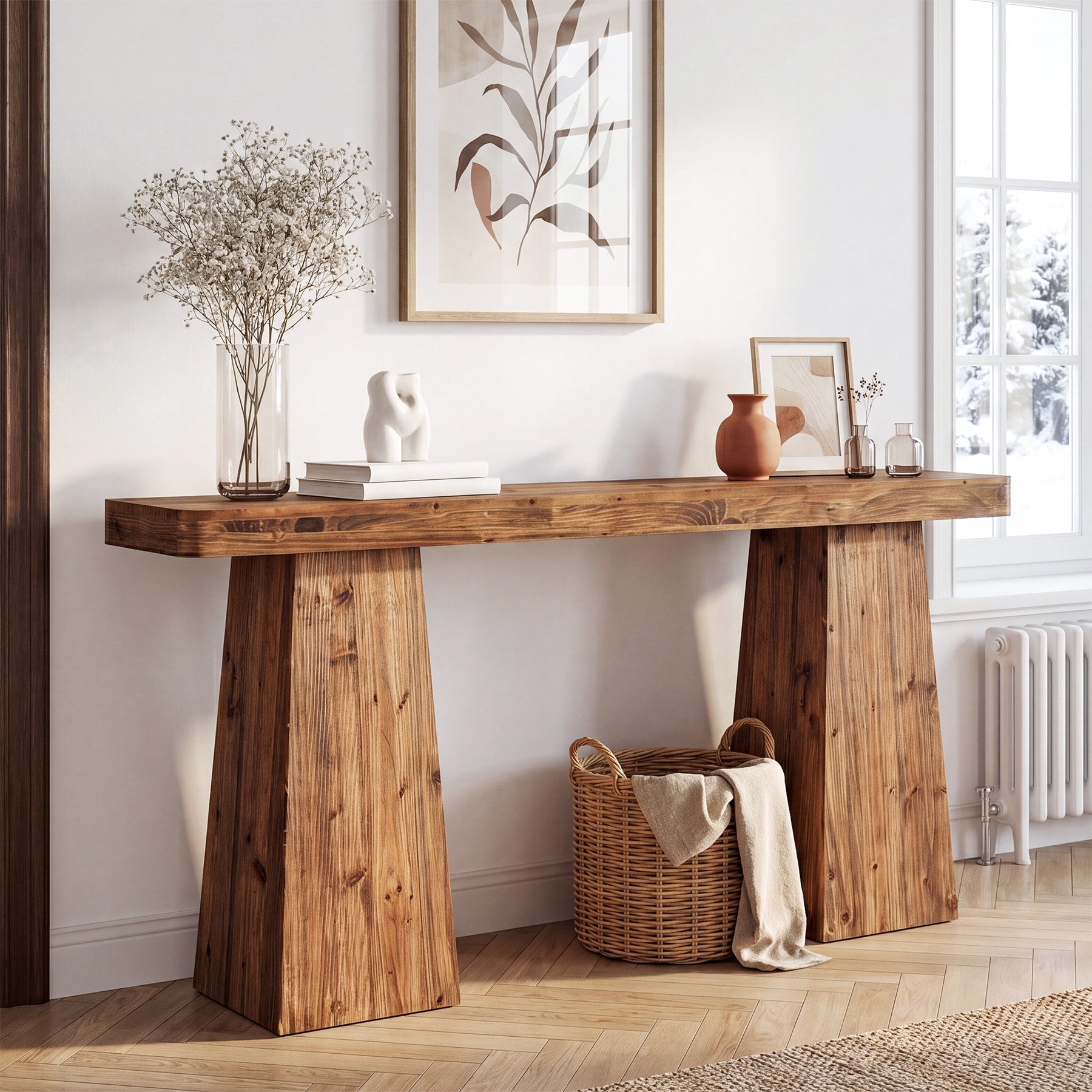 Tribesigns Mesa consola de madera maciza de 160 cm, Mesa auxiliar estrecha para colocar detrás del sofá