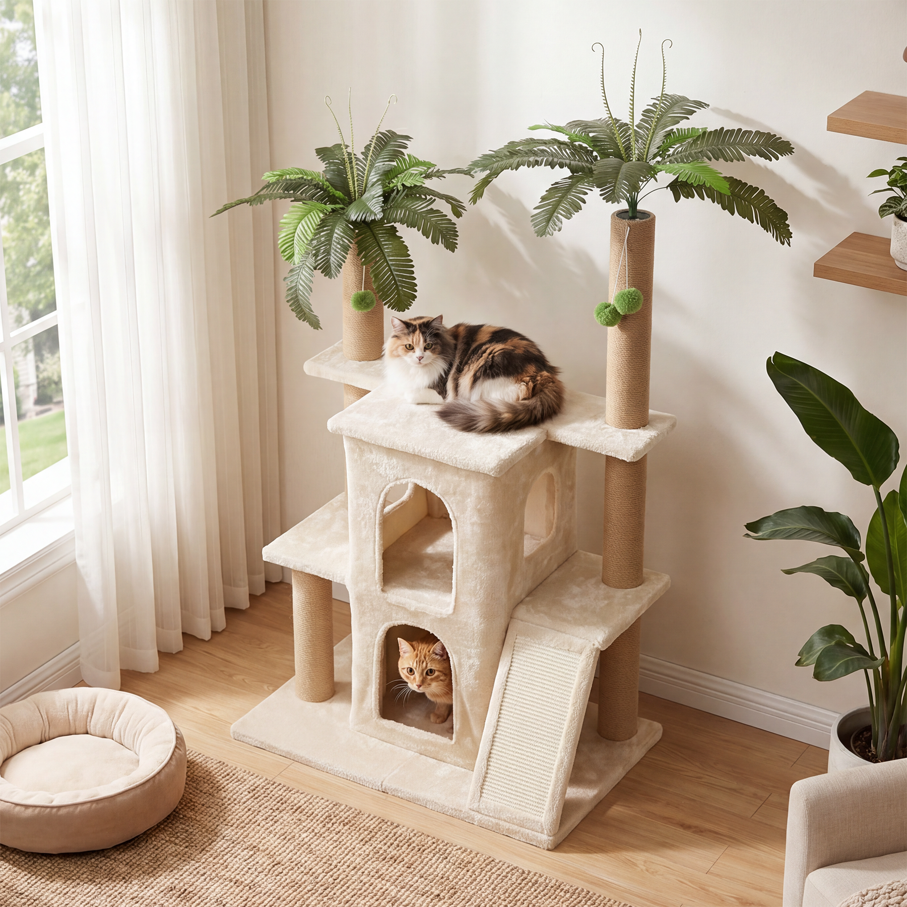 Tribesigns Rascador con 2 casitas de felpa para gatos y postes de sisal árbol alto para varios gatos de interior