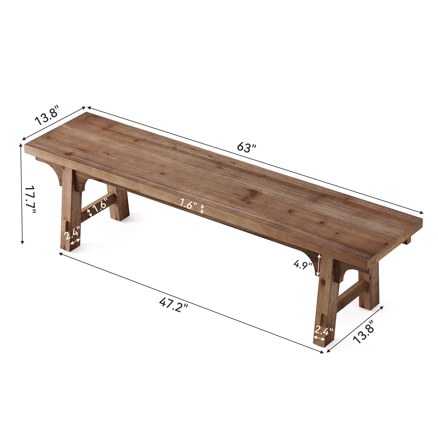 Tribesigns Banco de madera maciza de 160 cm, Banco largo para pasillo con base robusta para la entrada y el dormitorio