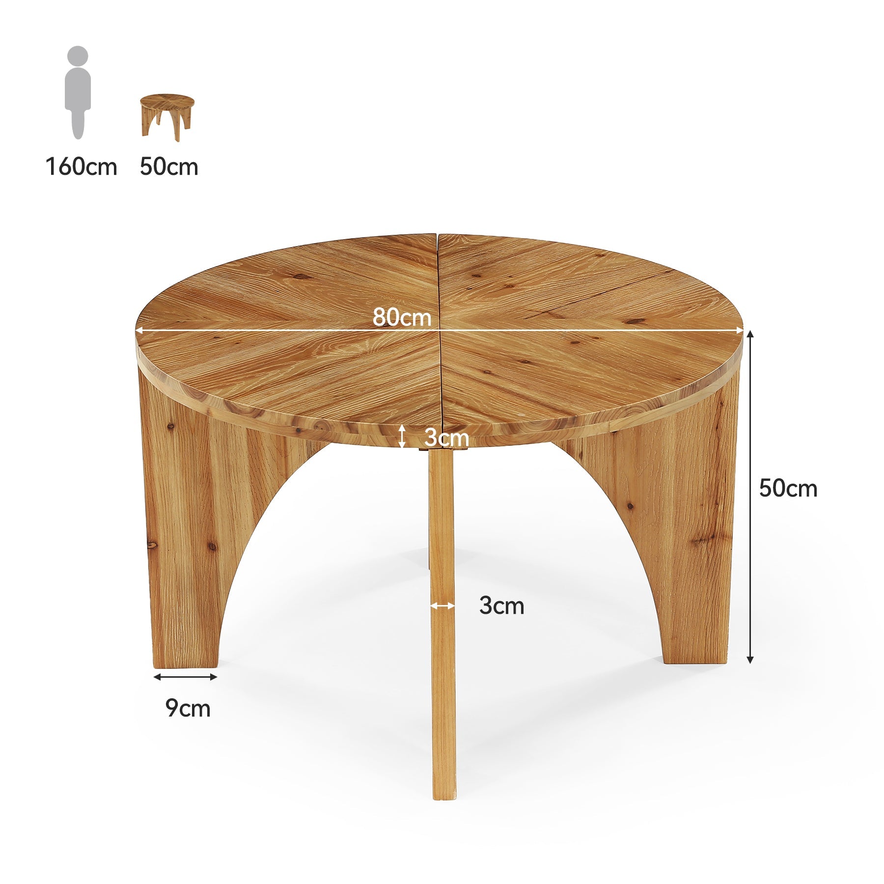 Tribeigns Mesa de centro redonda de madera maciza 80 cm, Mesa de salón de estilo rústico con patas curvas