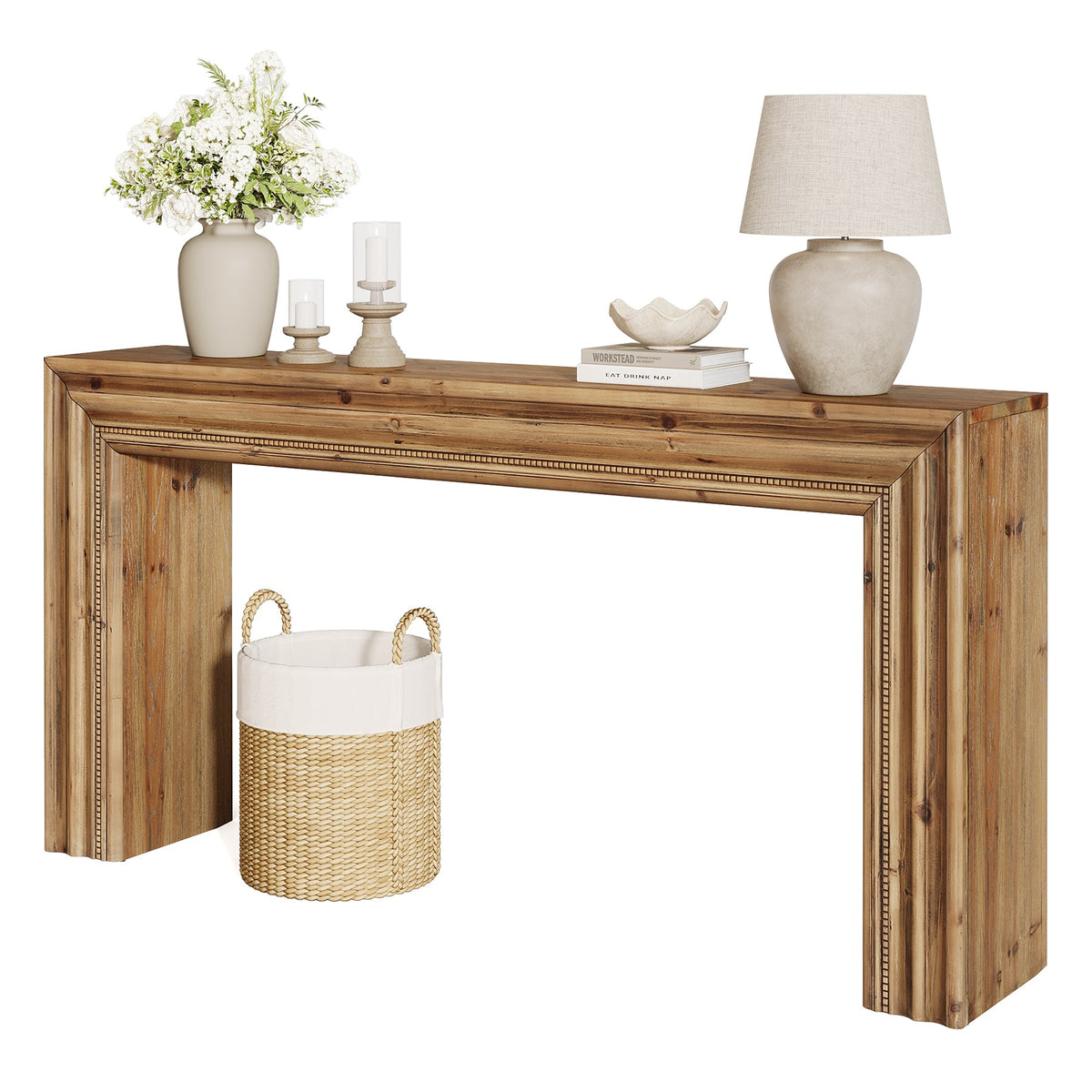 Tribesigns Mesa consola de madera maciza de abeto (160 cm), Mesa rústica para recibidor