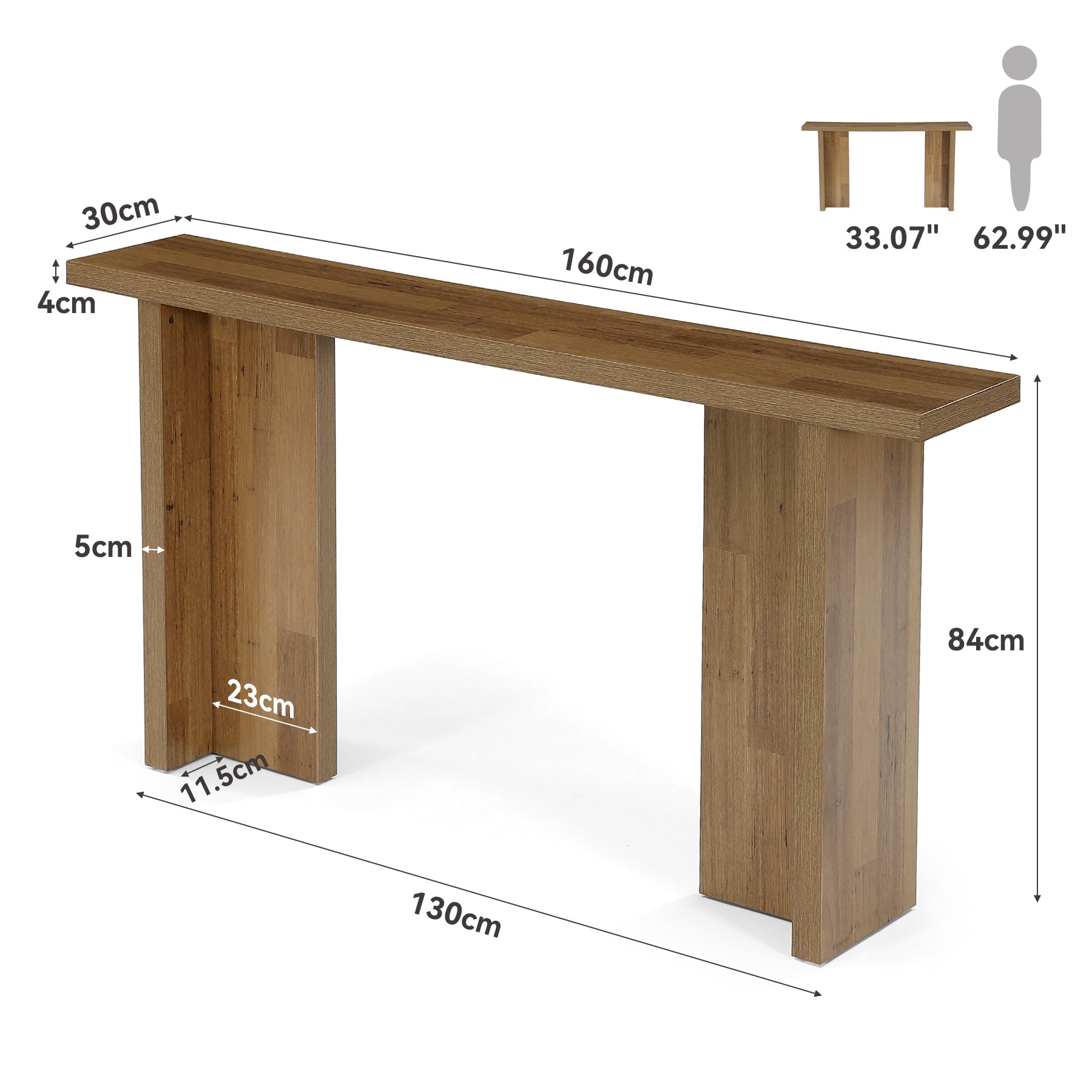 Tribesigns Mesa consola de 160 cm, Mesa auxiliar estrecha para sofá con acabado de madera moderno