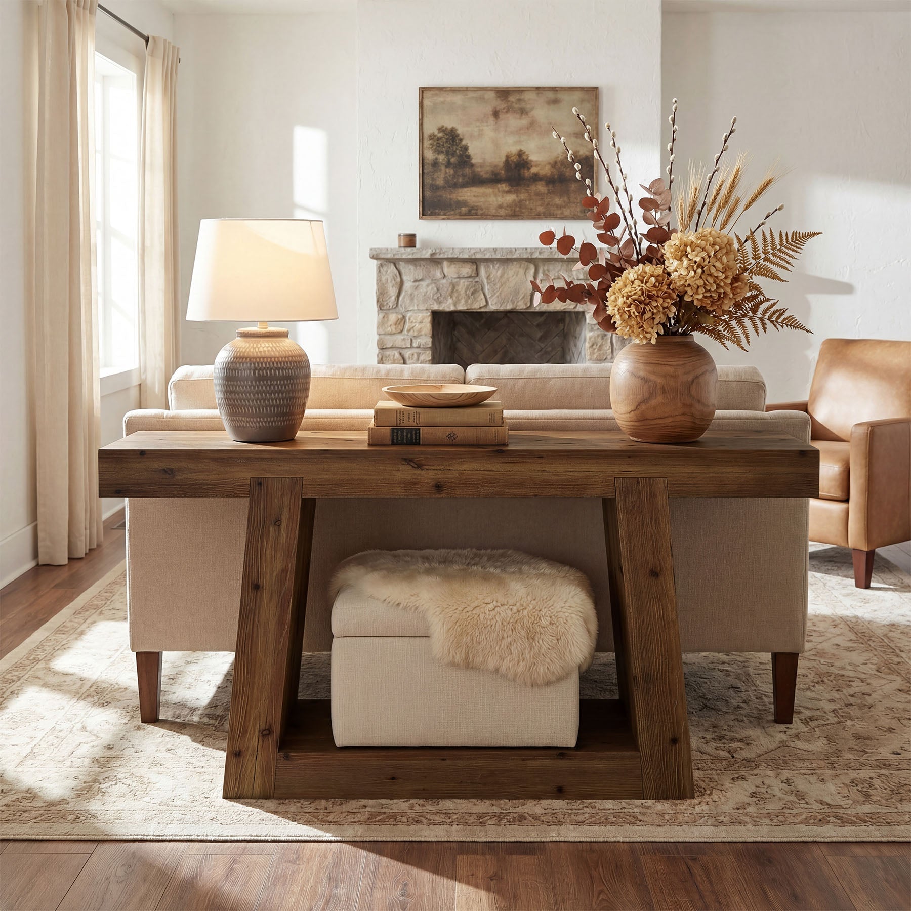Tribesigns Mesa consola estrecha de madera maciza, Mesa de recibidor de 140 cm con 2 estantes