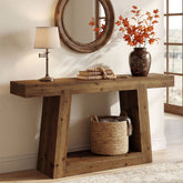 Tribesigns Mesa consola estrecha de madera maciza, Mesa de recibidor de 140 cm con 2 estantes 3