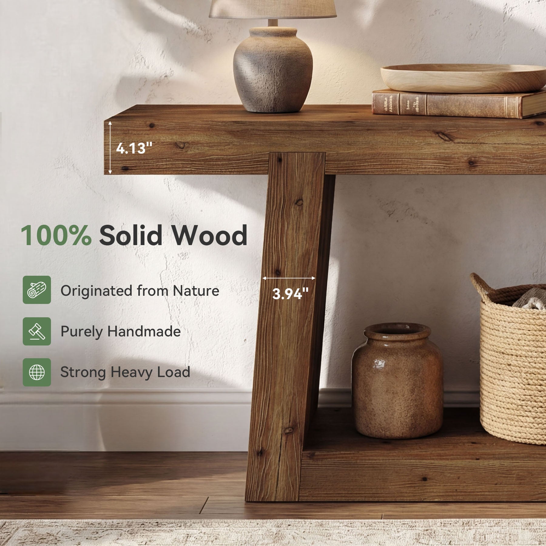 Tribesigns Mesa consola estrecha de madera maciza, Mesa de recibidor de 140 cm con 2 estantes
