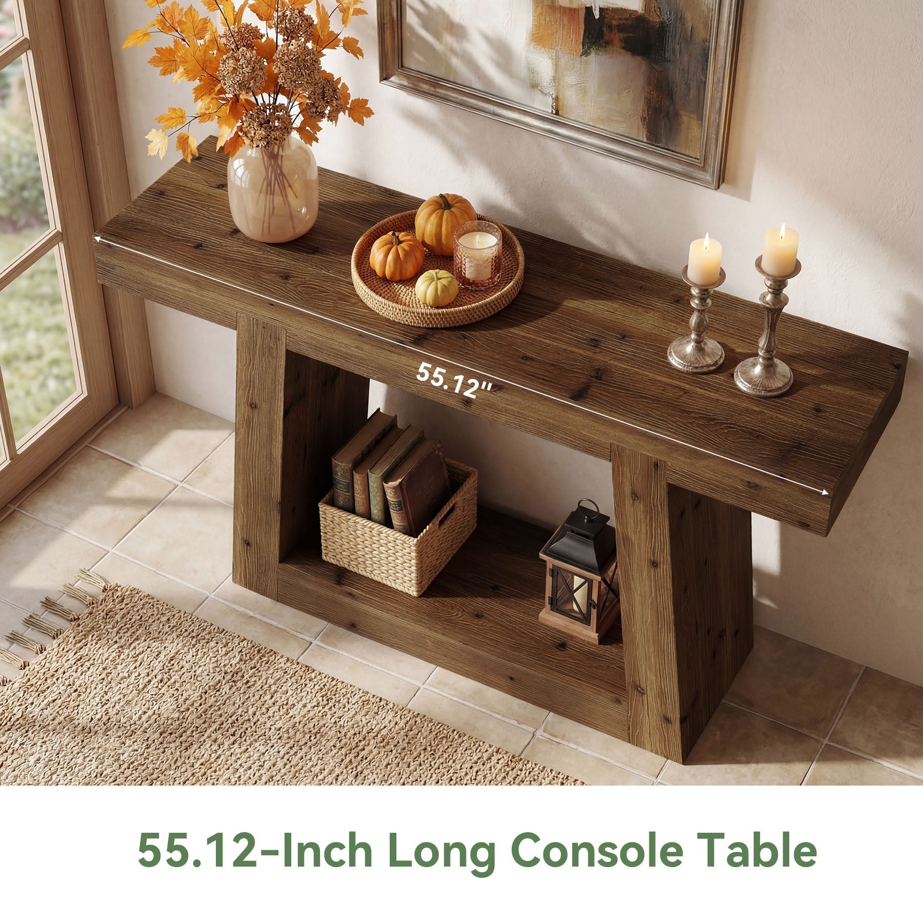 Tribesigns Mesa consola estrecha de madera maciza, Mesa de recibidor de 140 cm con 2 estantes