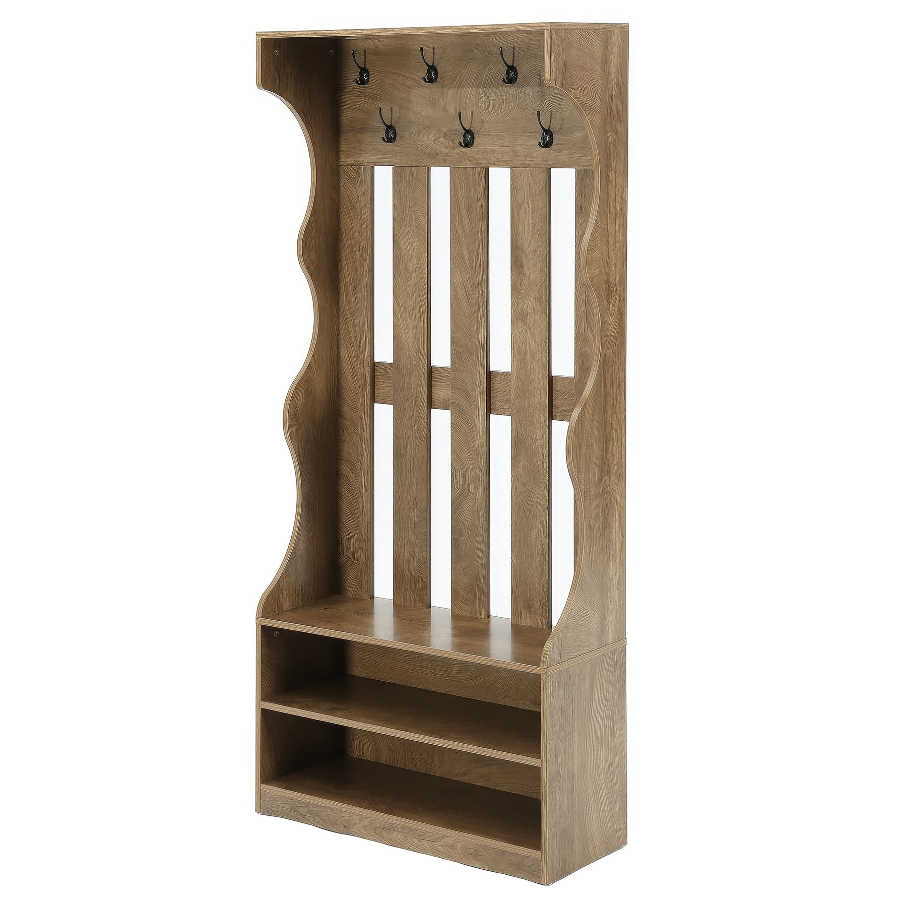 Tribesigns Mueble de recibidor 3 en 1 de 180 cm con perchero y banco para zapatos, Banco de entrada marrón con 7 ganchos
