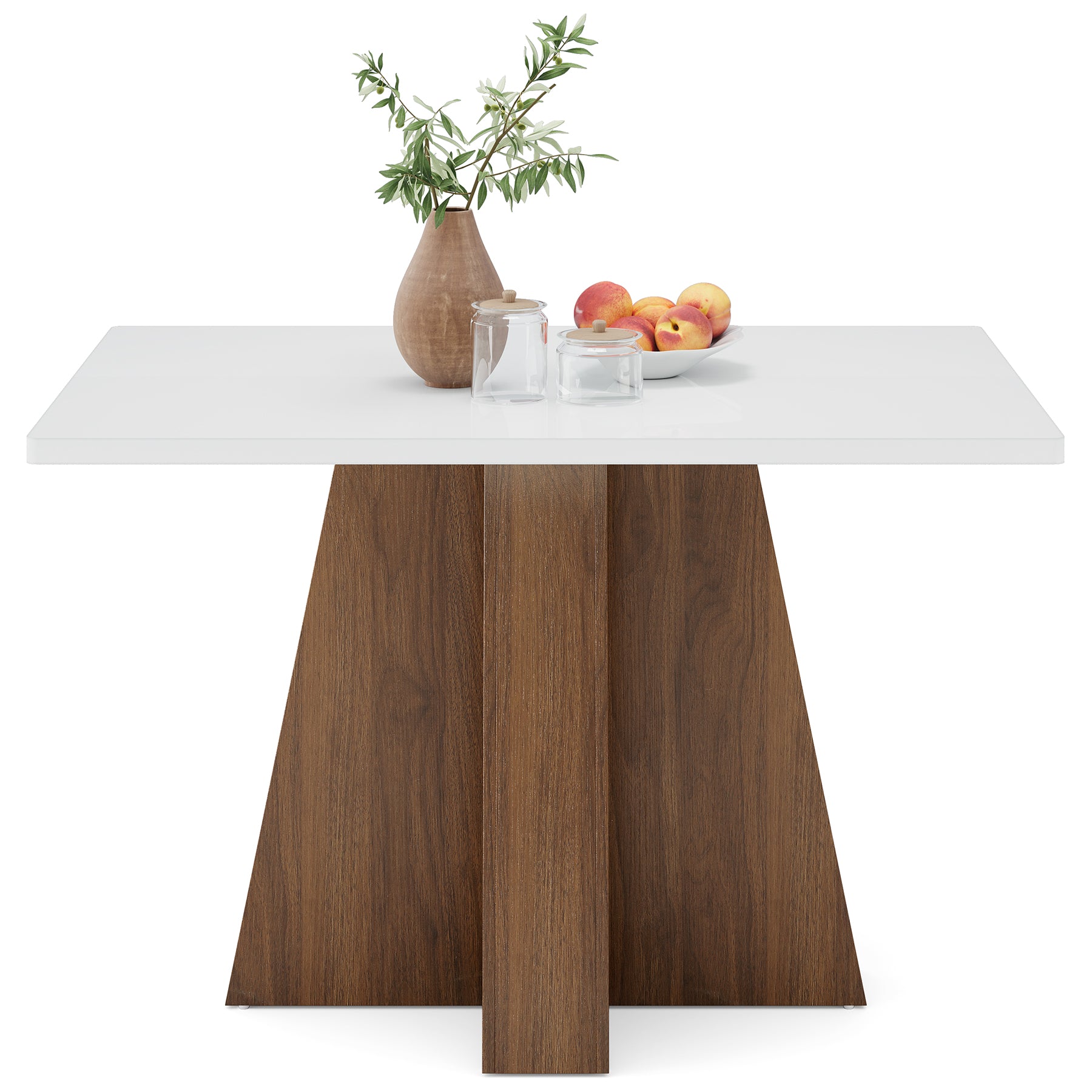 Tribesigns Mesa de comedor de 120 cm para 4-6 personas, Mesa de cocina rectangular blanca con estructura de nogal Mesa de comedor moderna de madera