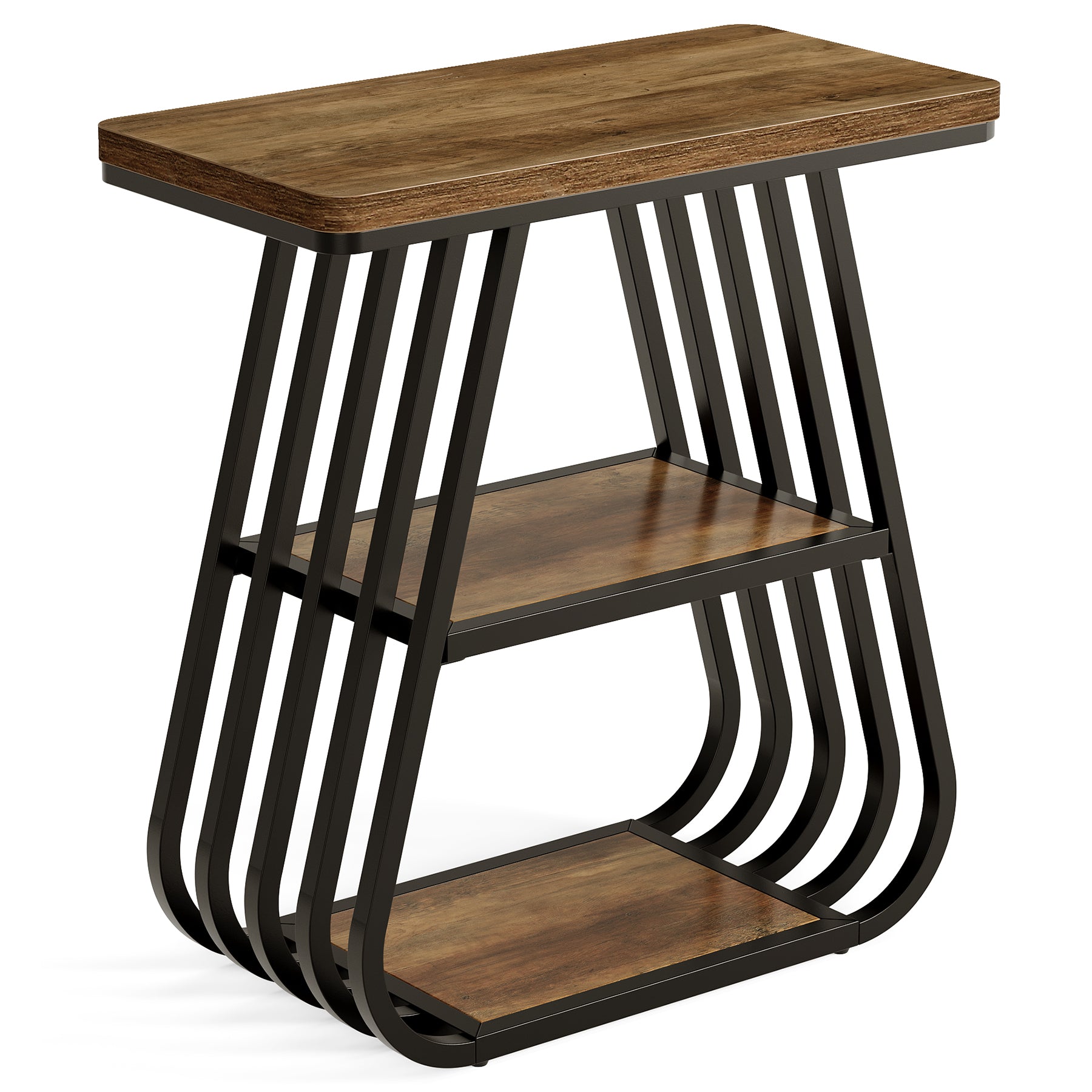 Mesita auxiliar de 3 niveles, Mesita de noche estrecha para habitaciones pequeñas Mesa de sofá de madera de estilo industrial