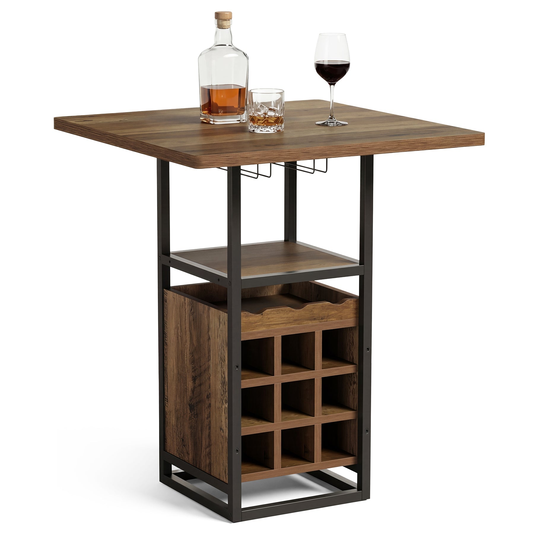 Tribesigns Mesa de bar de 95 cm con almacenamiento, Mesa de bistró estrecha con estantes, botellero y soporte para copas