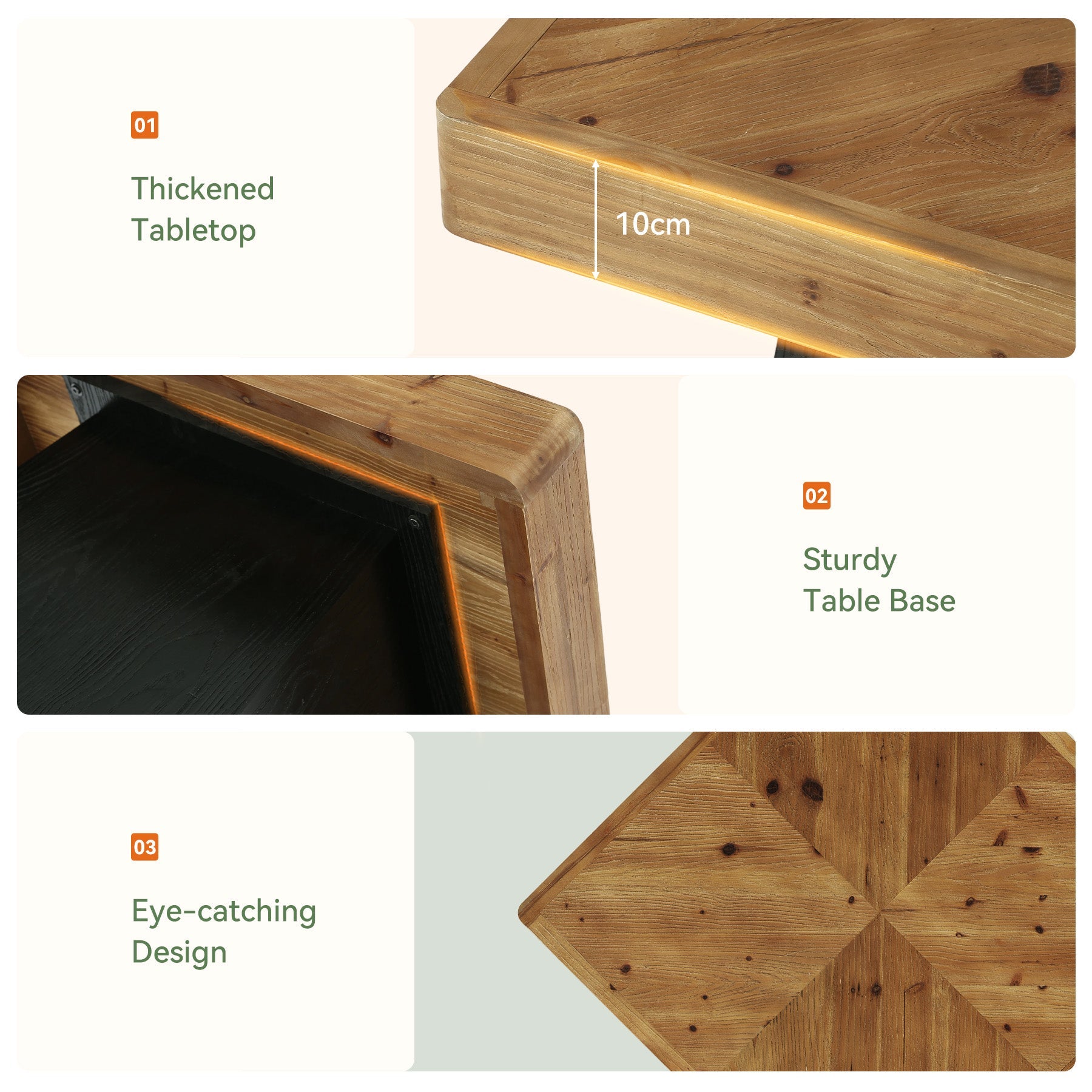 Tribesigns Mesa de comedor cuadrada de madera maciza 80 cm para 2 a 4 personas, Mesa de cocina de estilo rústico con base de pedestal robusta