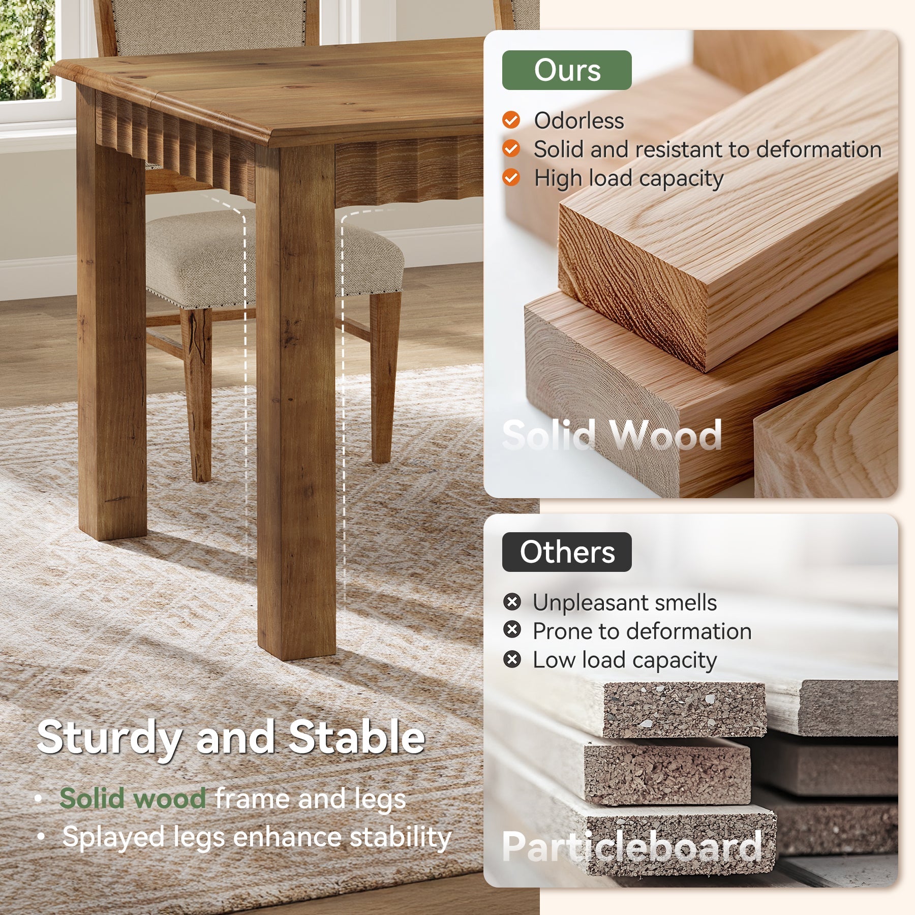Tribesigns Mesa de comedor de madera maciza de 160 cm, Mesa de cocina para 4-6 personas de estilo rústico