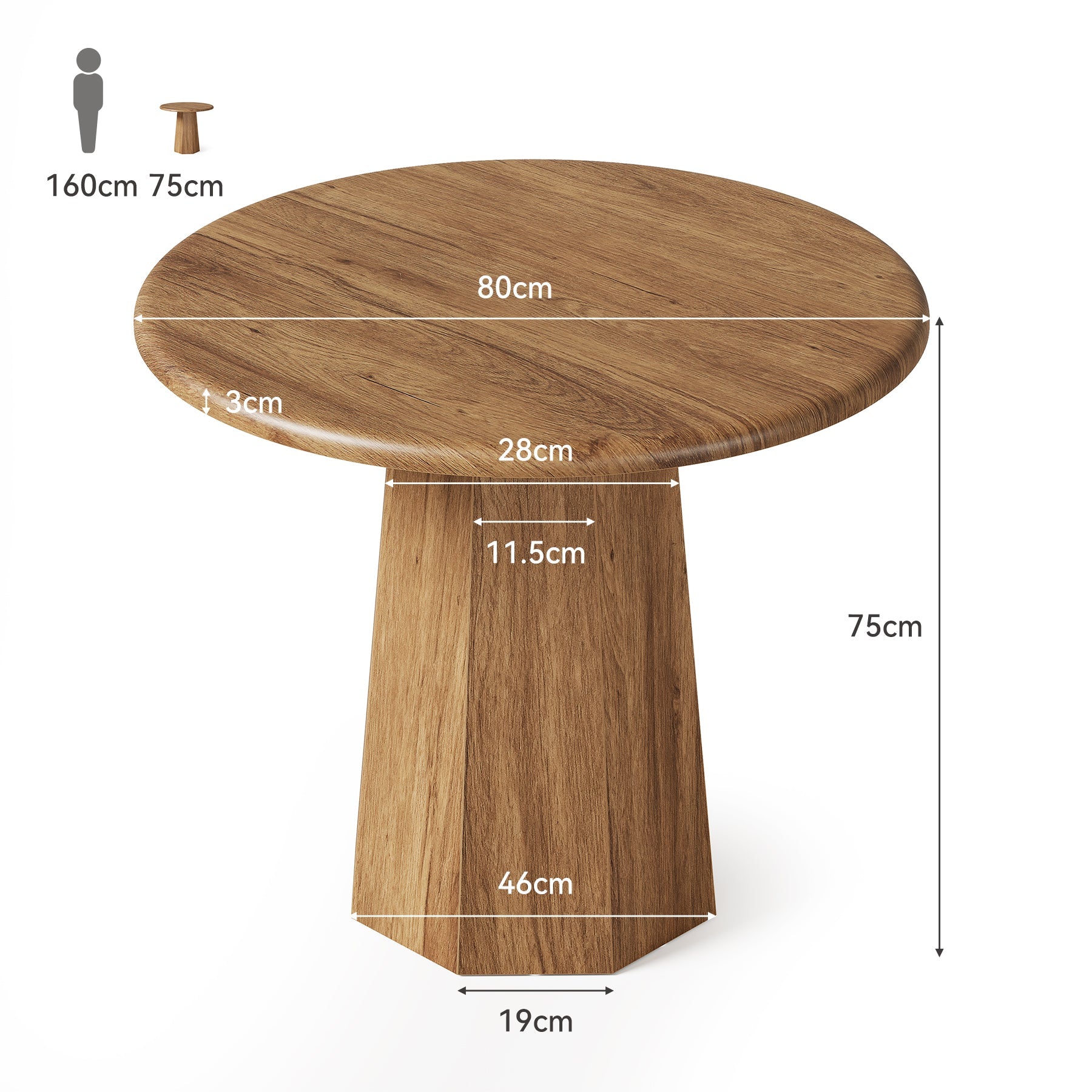 Tribesigns Mesa de comedor redonda de 80 cm para 2-4 personas, Mesa de cocina pequeña con estructura resistente