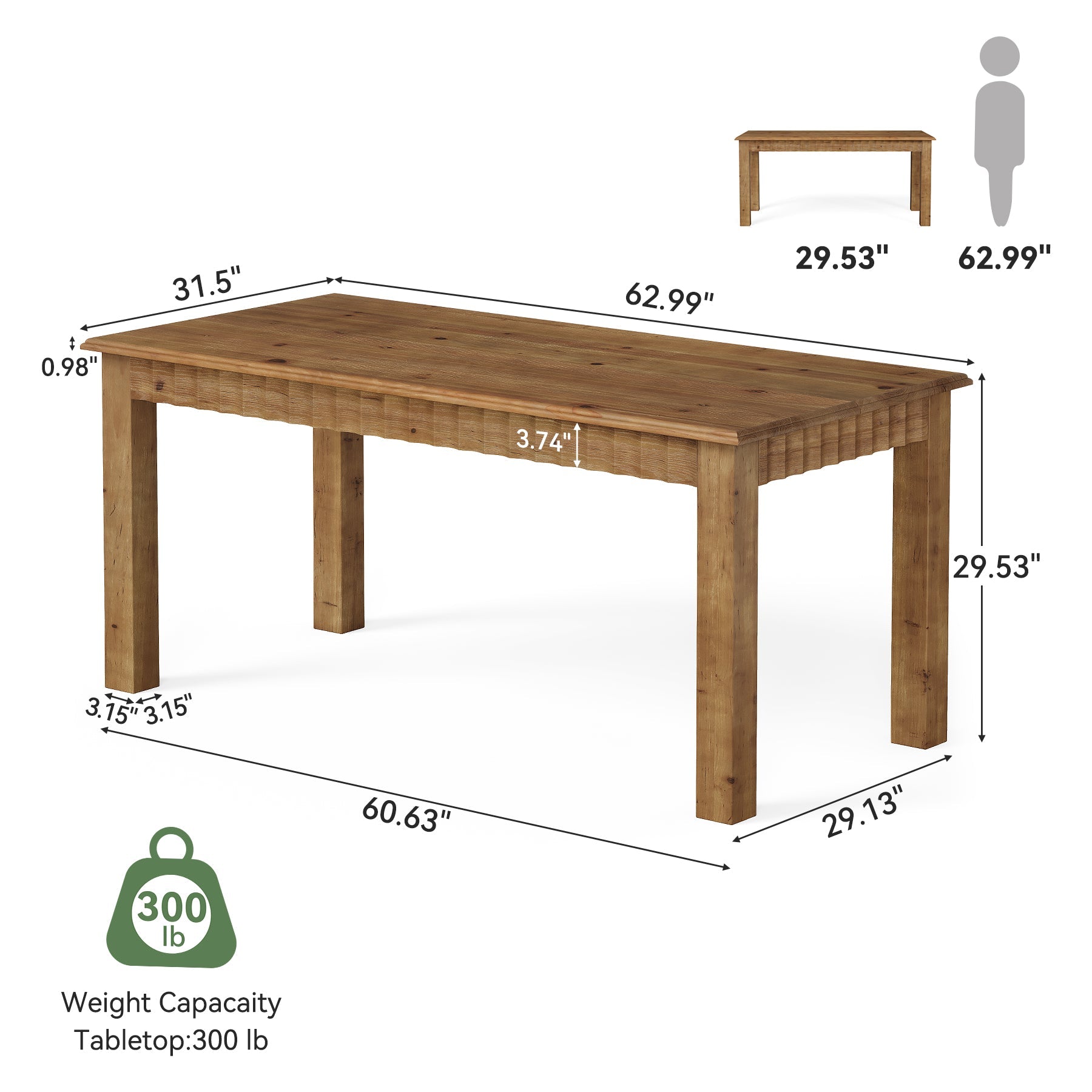 Tribesigns Escritorio de madera maciza de 160 cm, Escritorio grande para ordenador con patas de madera resistentes Escritorio para oficina en casa